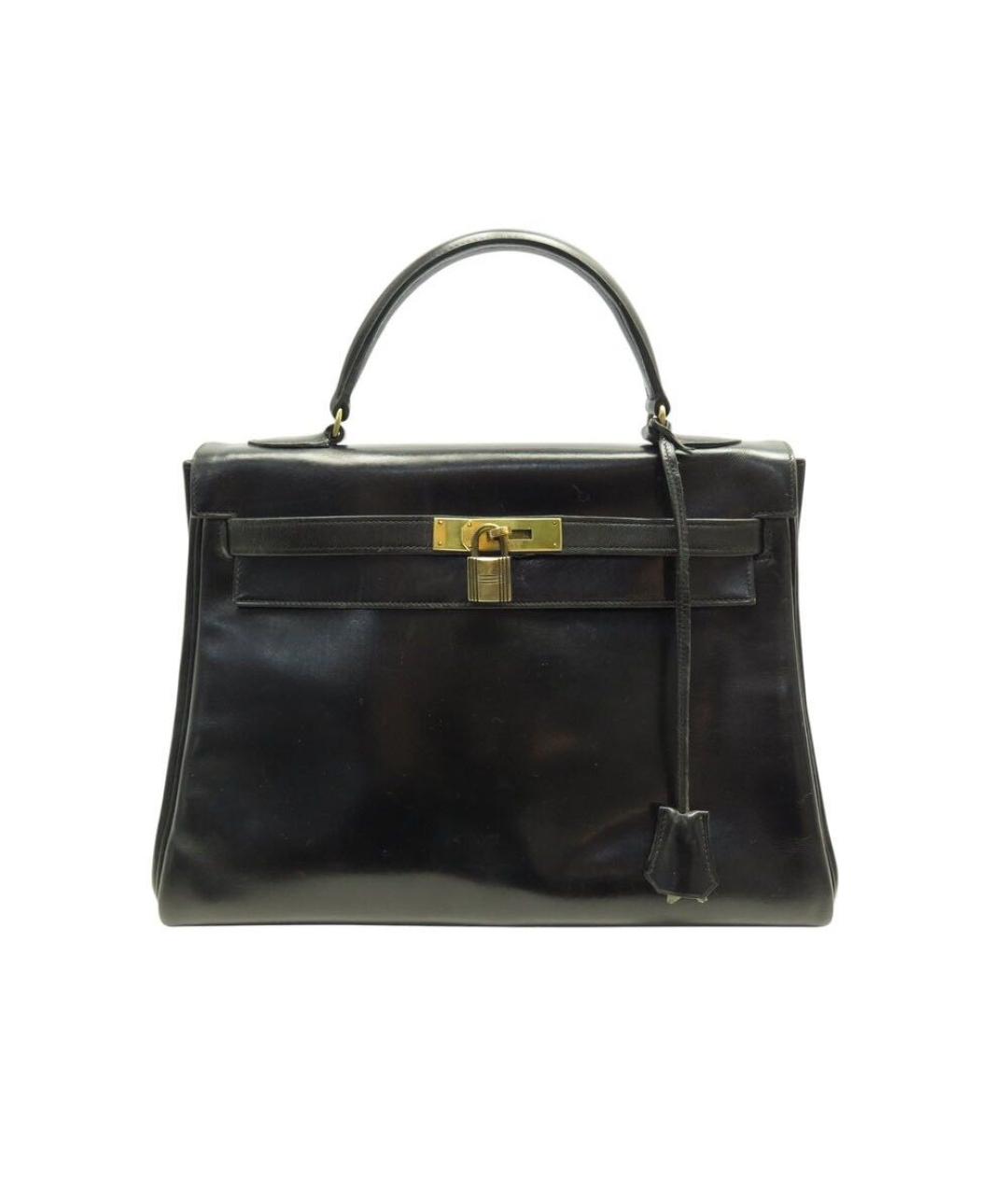 HERMES Черная кожаная сумка с короткими ручками, фото 1