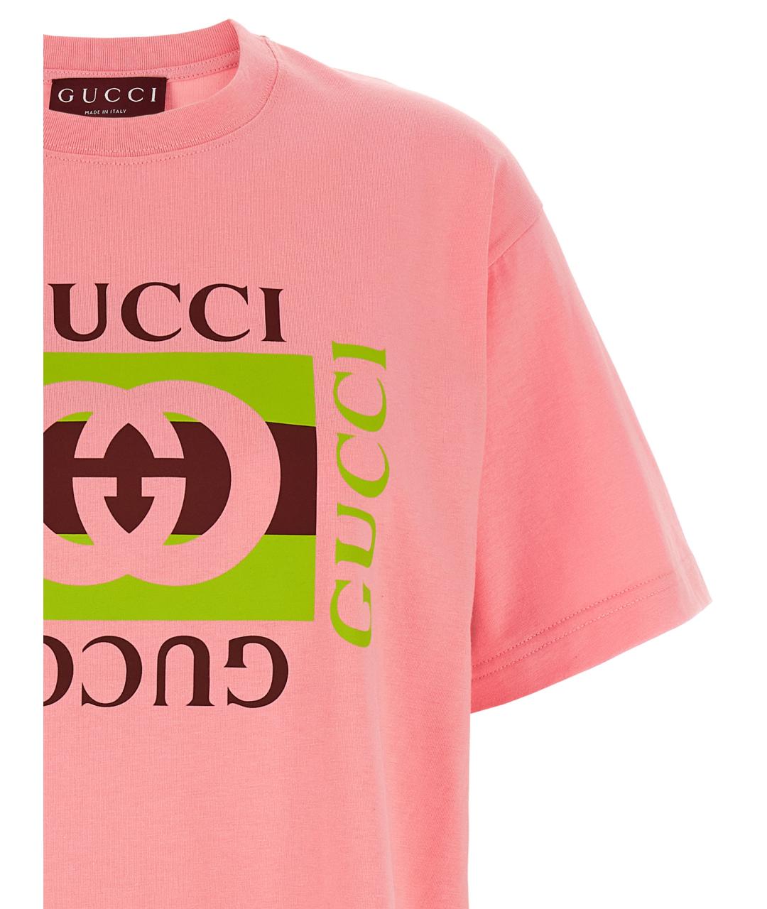 GUCCI Розовая хлопковая футболка, фото 3