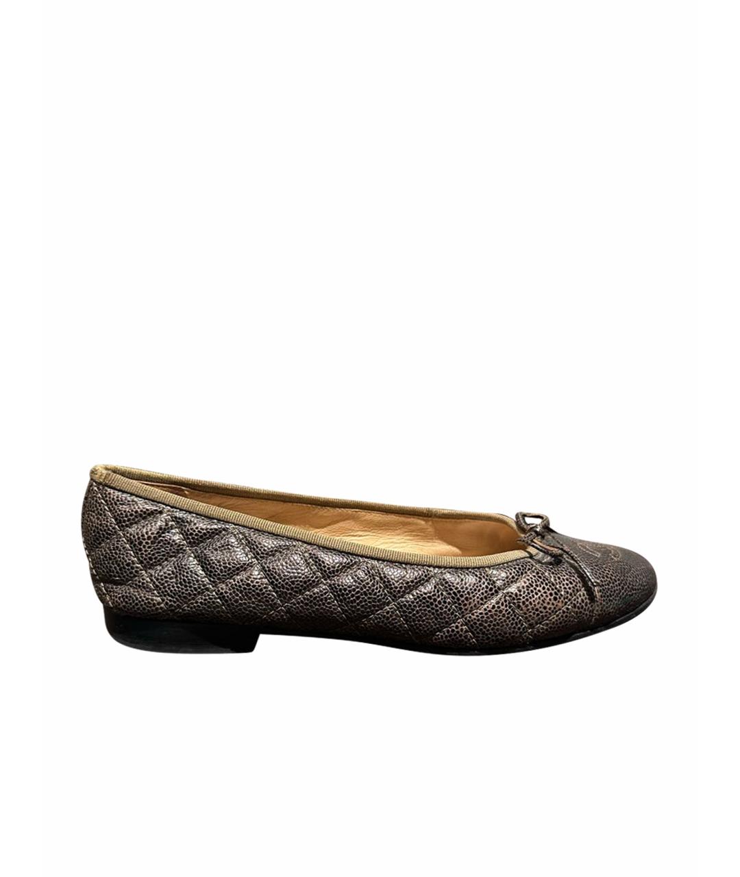 CHANEL Коричневые кожаные балетки, фото 1
