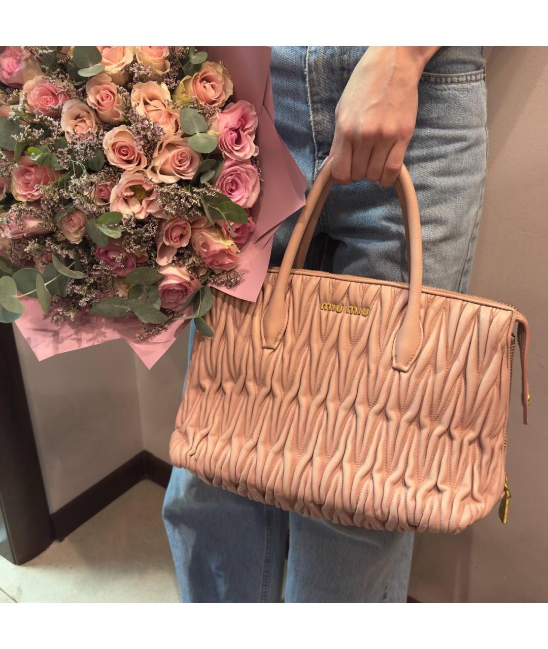 MIU MIU Розовая кожаная сумка тоут, фото 2