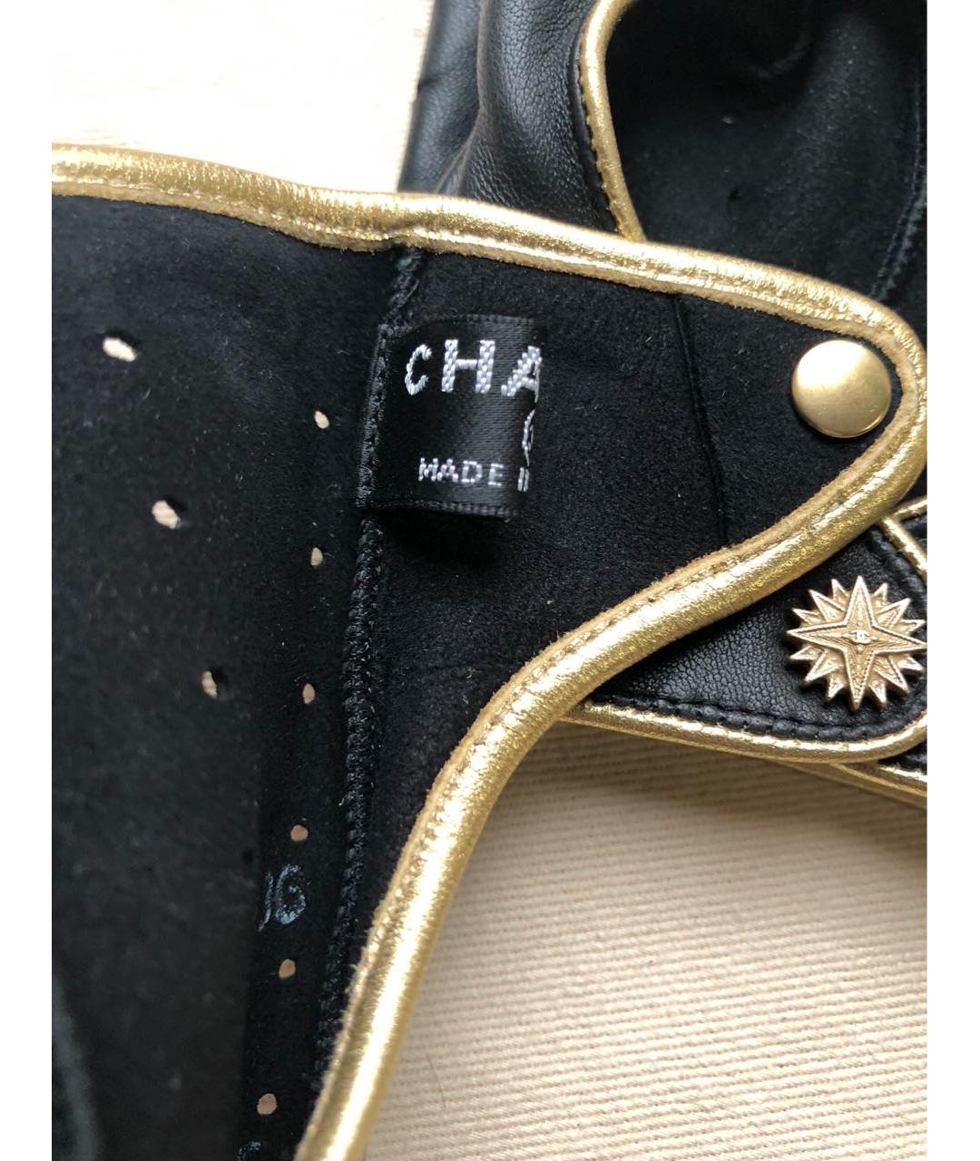 CHANEL Черные кожаные митенки, фото 5