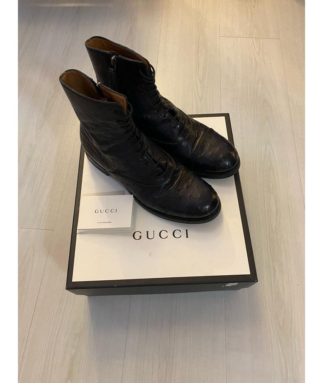 GUCCI Темно-синие высокие ботинки из экзотической кожи, фото 7