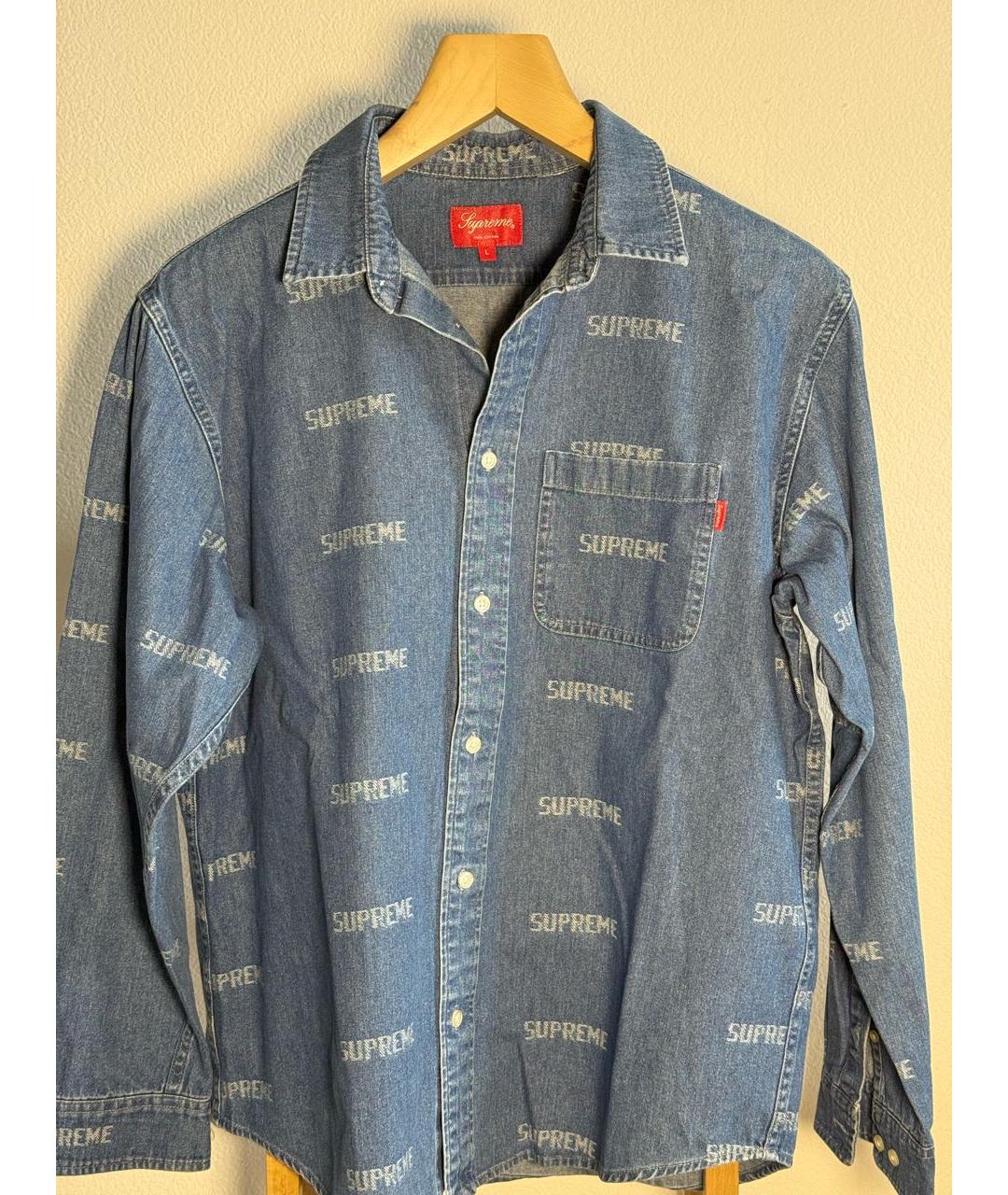 SUPREME Синяя хлопковая кэжуал рубашка, фото 4