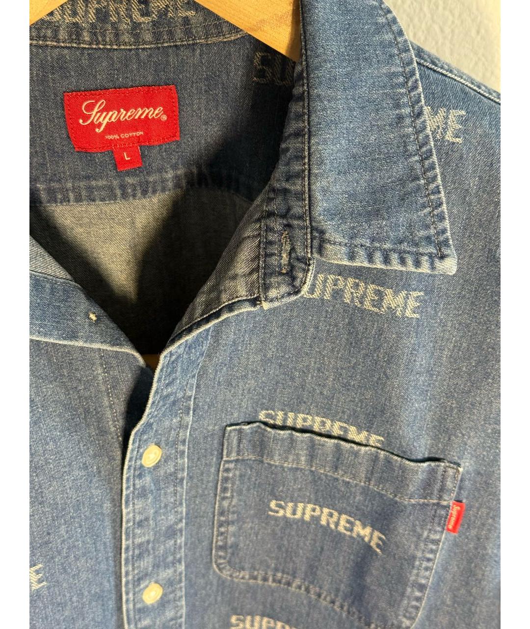 SUPREME Синяя хлопковая кэжуал рубашка, фото 2