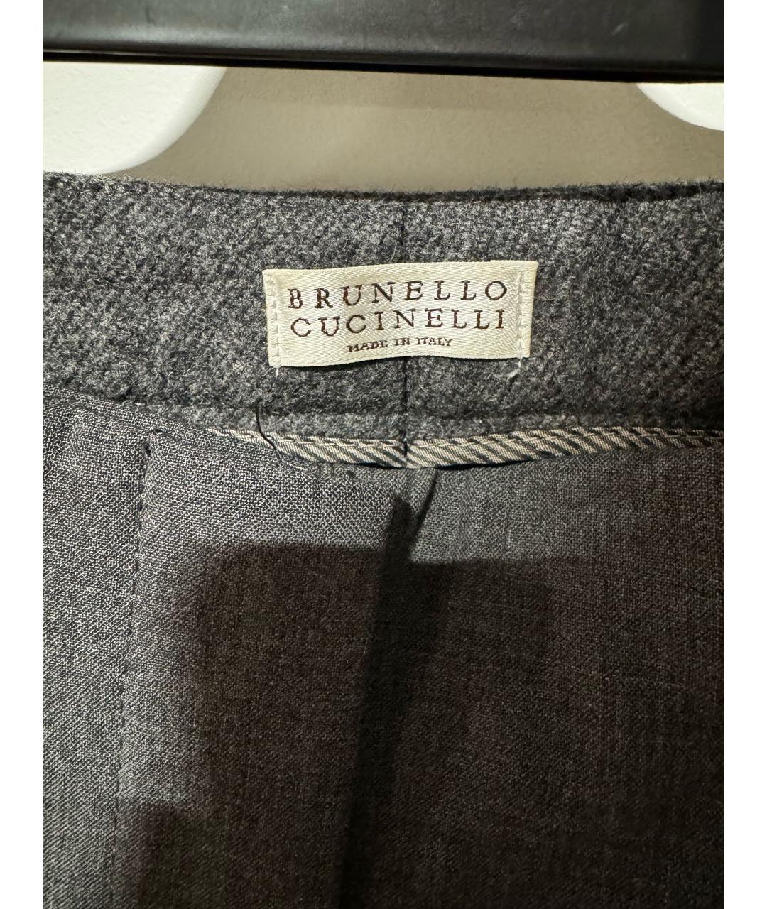 BRUNELLO CUCINELLI Серые шерстяные брюки узкие, фото 3