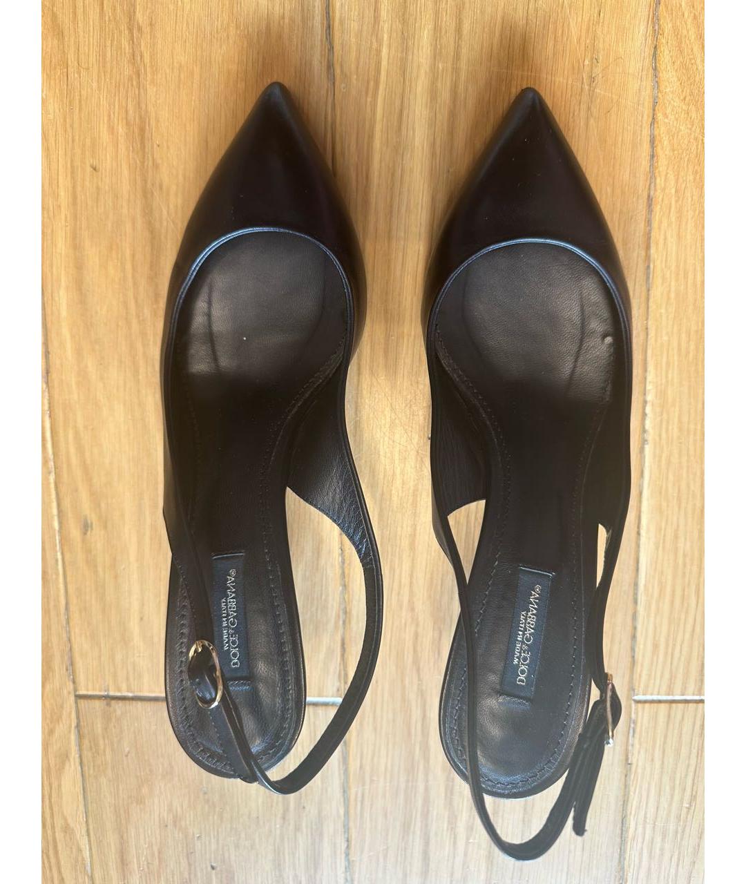 DOLCE&GABBANA Черные кожаные лодочки на низком каблуке, фото 3