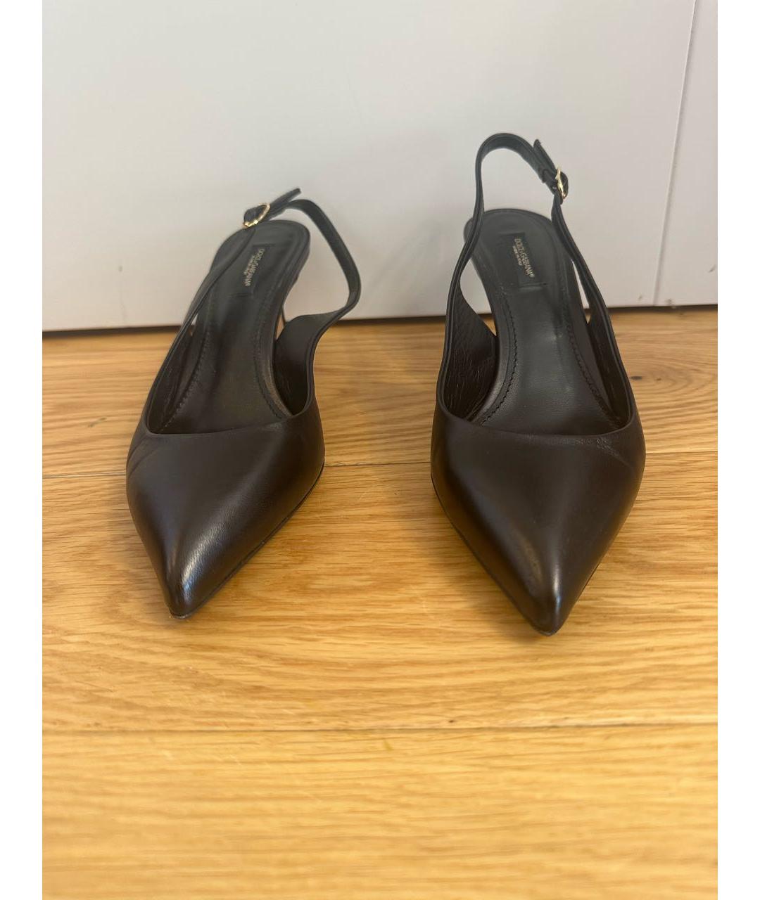 DOLCE&GABBANA Черные кожаные лодочки на низком каблуке, фото 2
