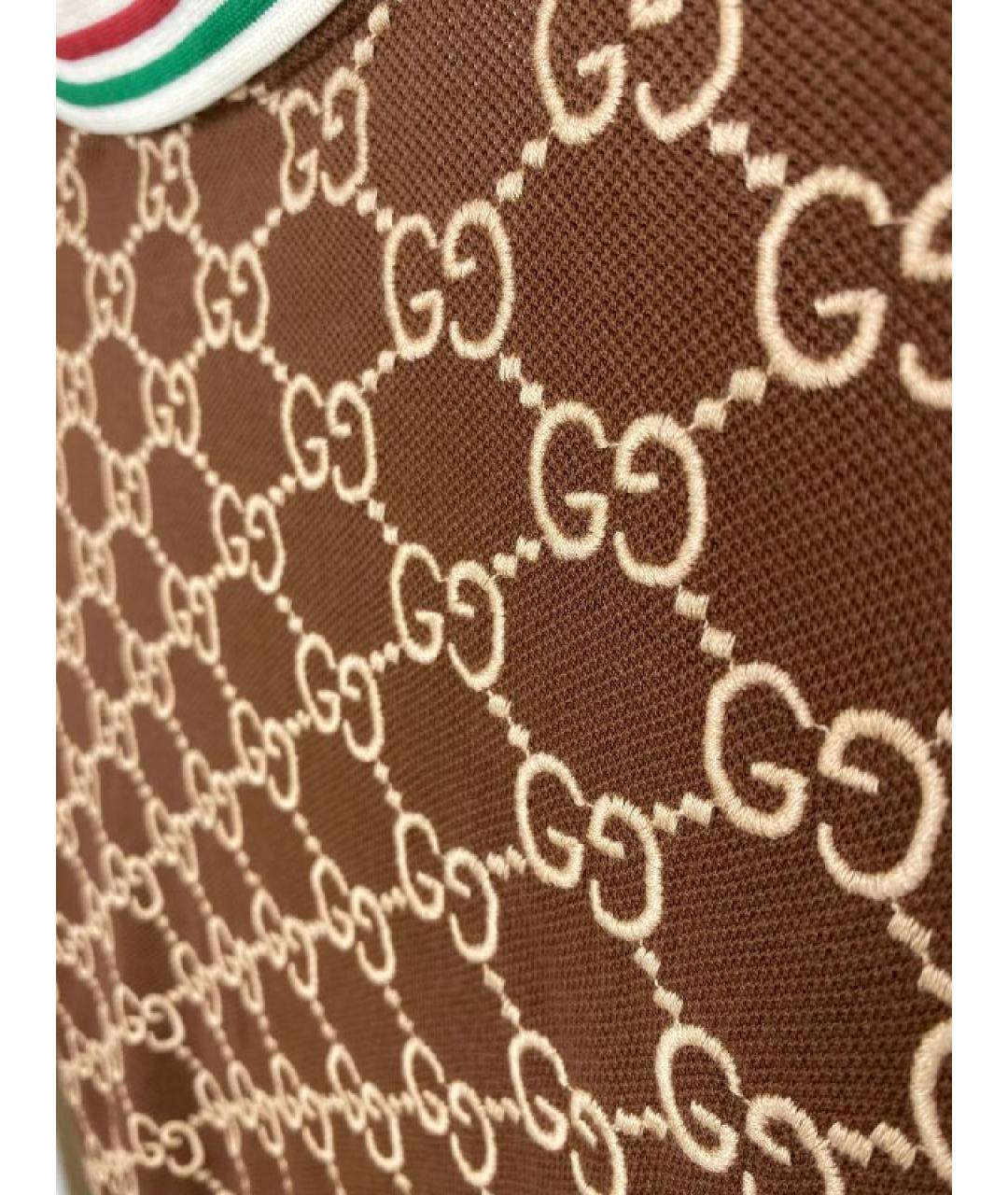 GUCCI Бежевое хлопко-эластановое поло с коротким рукавом, фото 7
