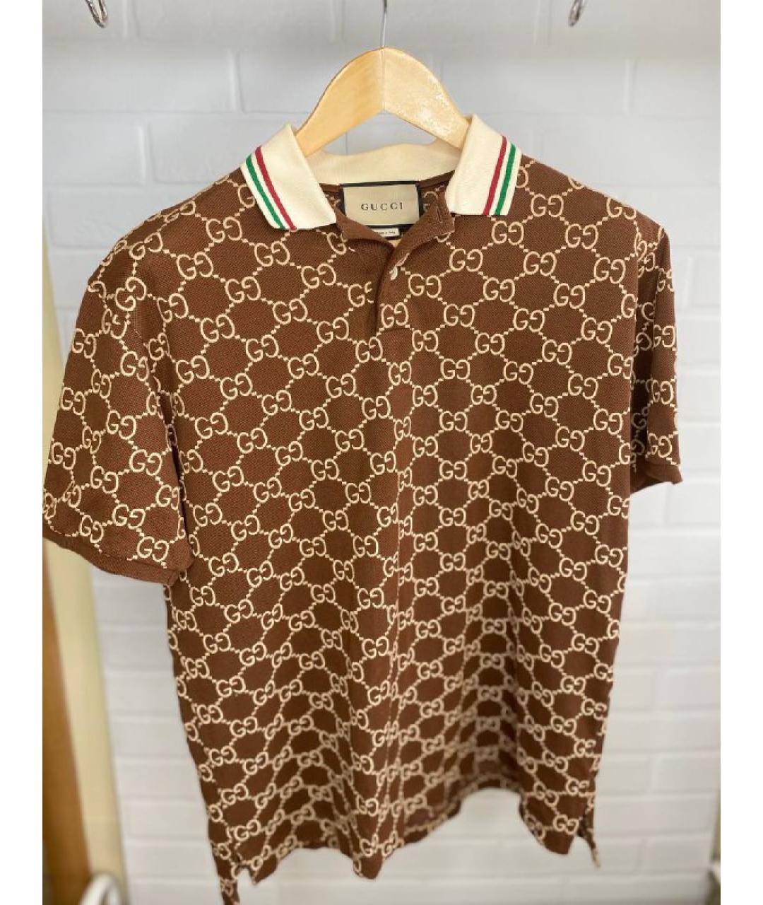 GUCCI Бежевое хлопко-эластановое поло с коротким рукавом, фото 8