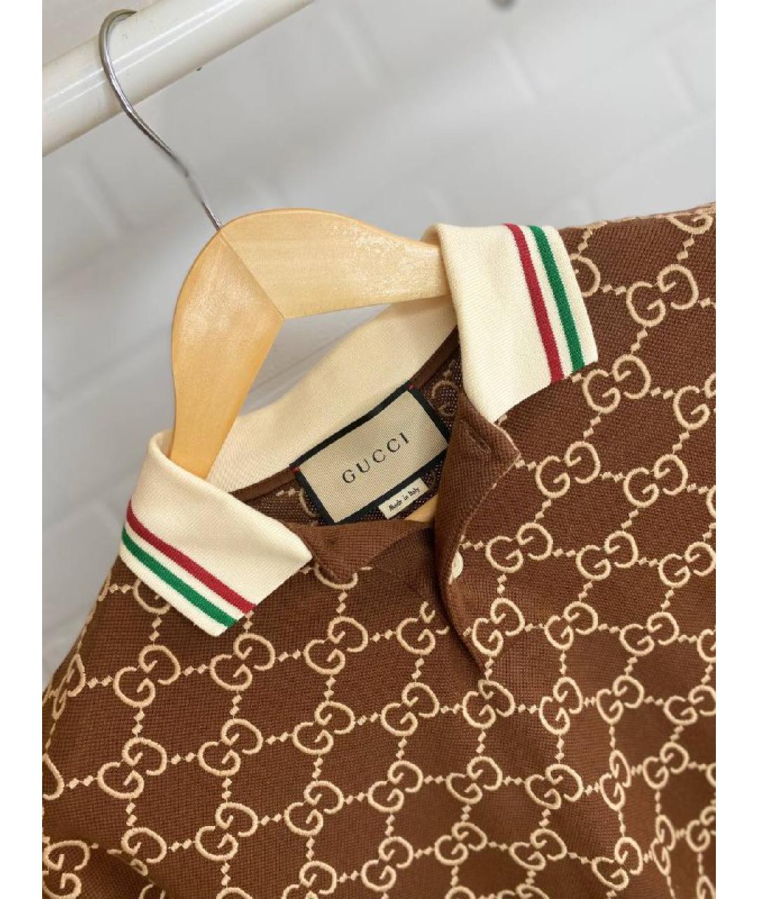 GUCCI Бежевое хлопко-эластановое поло с коротким рукавом, фото 5