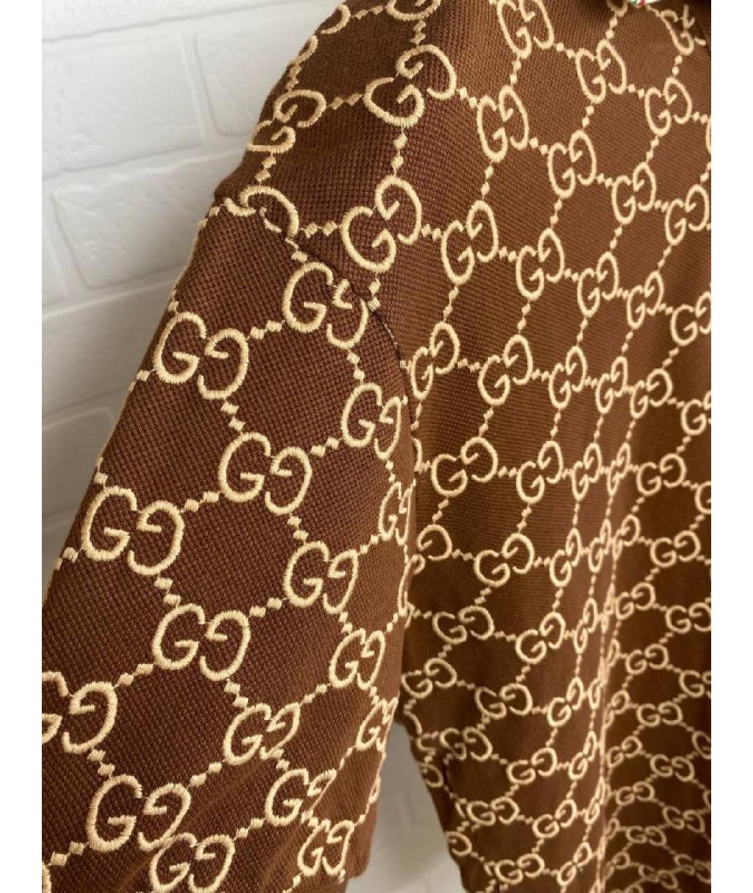 GUCCI Бежевое хлопко-эластановое поло с коротким рукавом, фото 3