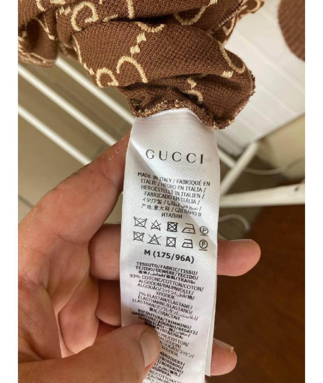 GUCCI Бежевое хлопко-эластановое поло с коротким рукавом, фото 6