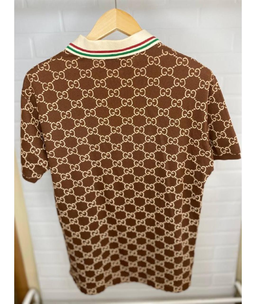 GUCCI Бежевое хлопко-эластановое поло с коротким рукавом, фото 2
