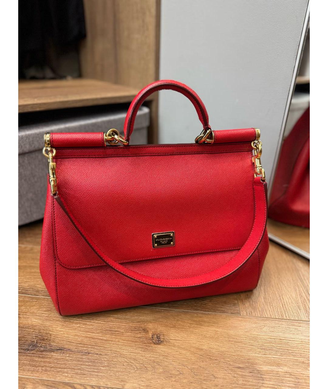 DOLCE&GABBANA Красная кожаная сумка с короткими ручками, фото 8