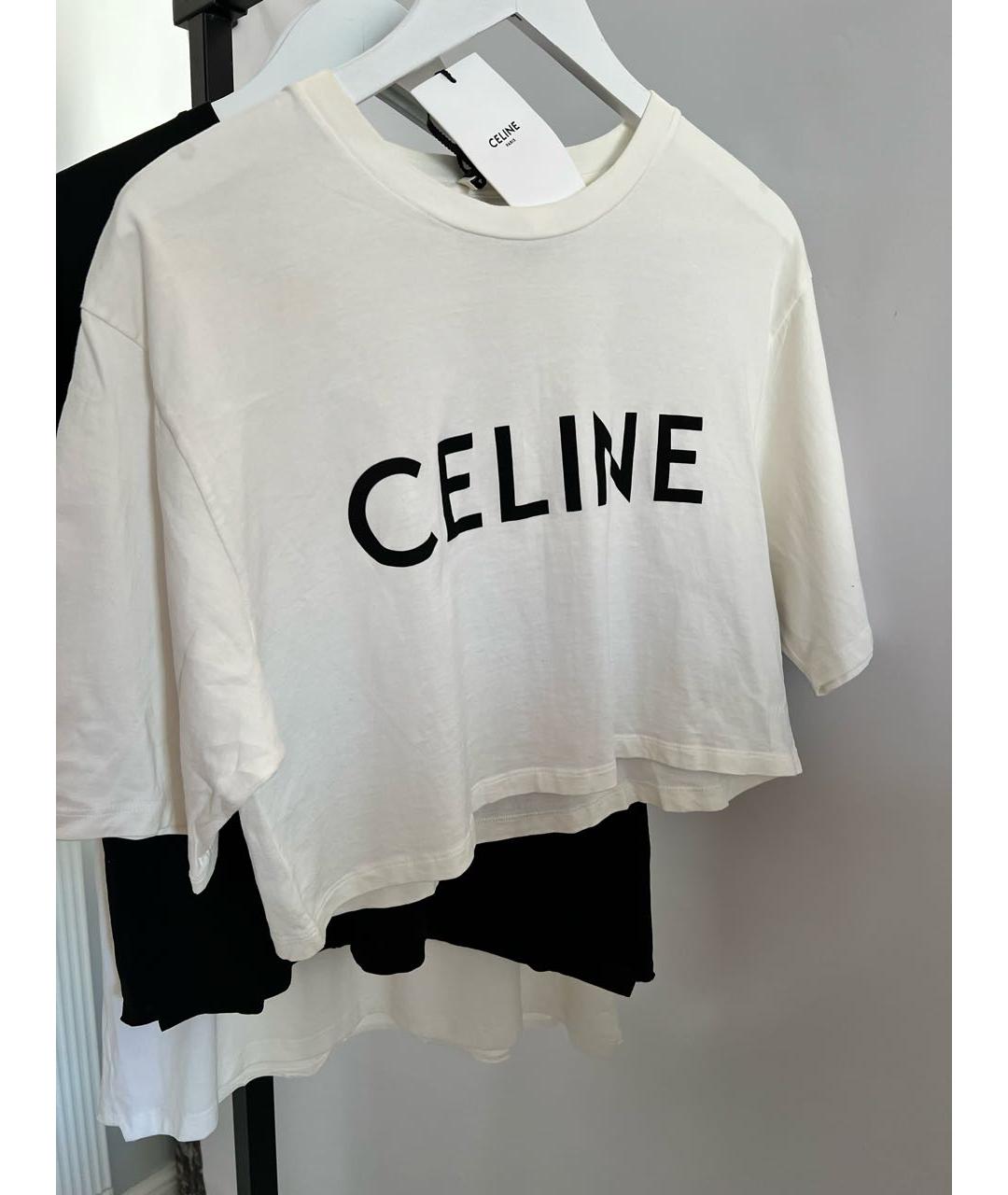 CELINE Белая хлопковая футболка, фото 7