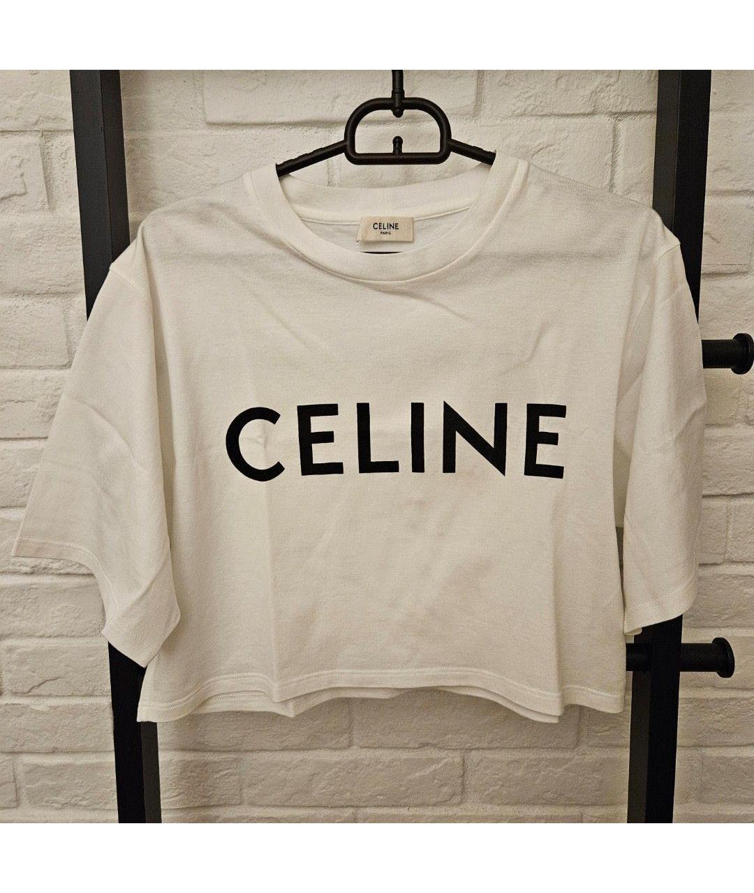 CELINE Белая хлопковая футболка, фото 2