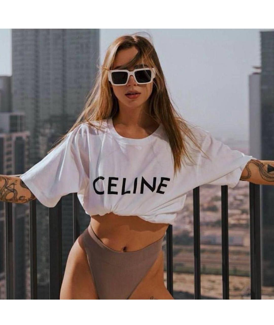 CELINE Белая хлопковая футболка, фото 3