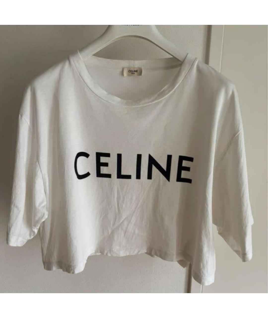 CELINE Белая хлопковая футболка, фото 7
