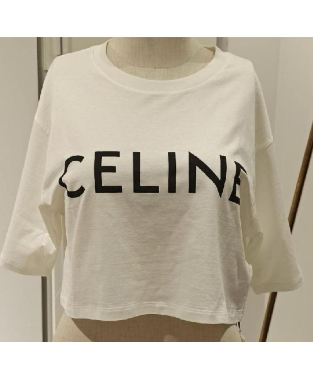 CELINE Белая хлопковая футболка, фото 6