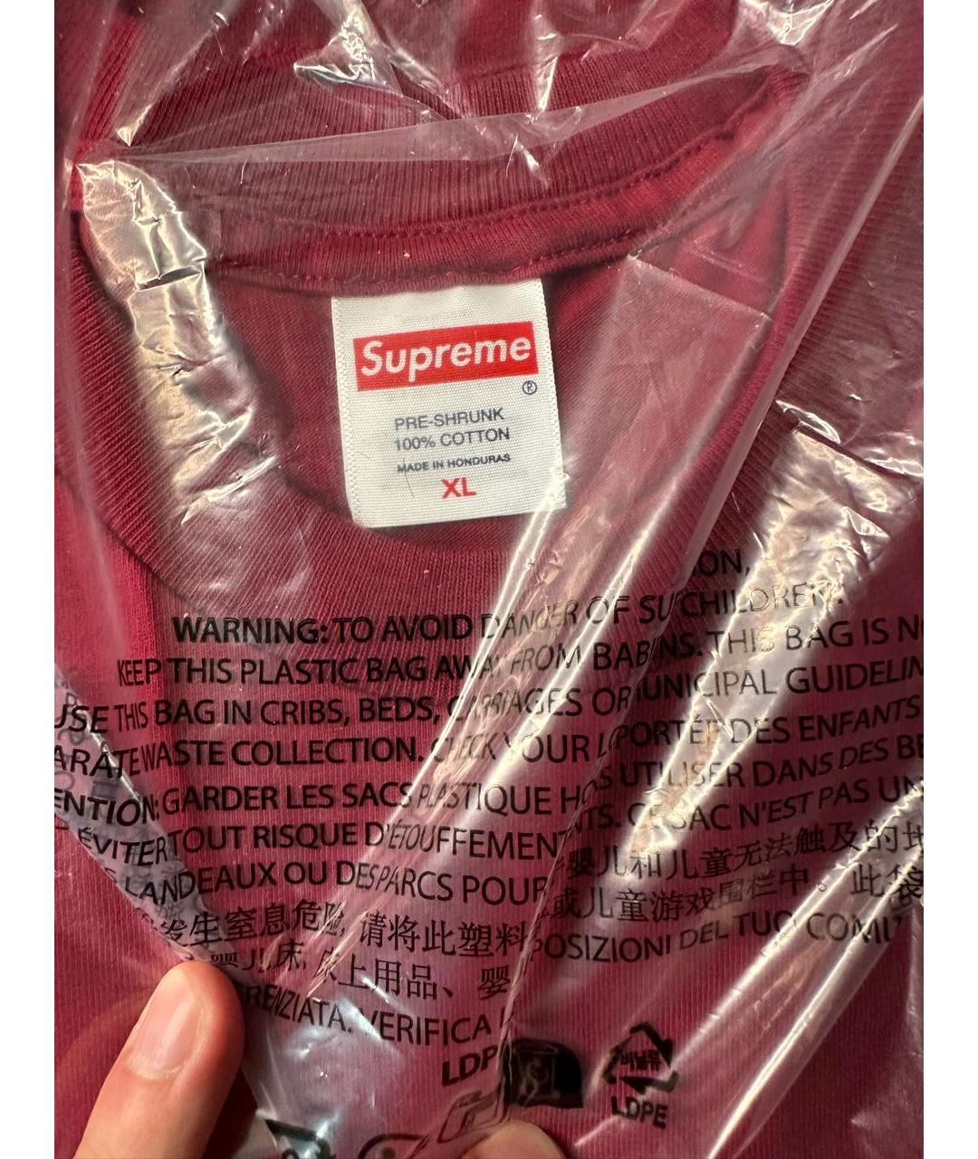 SUPREME Бордовая футболка, фото 4