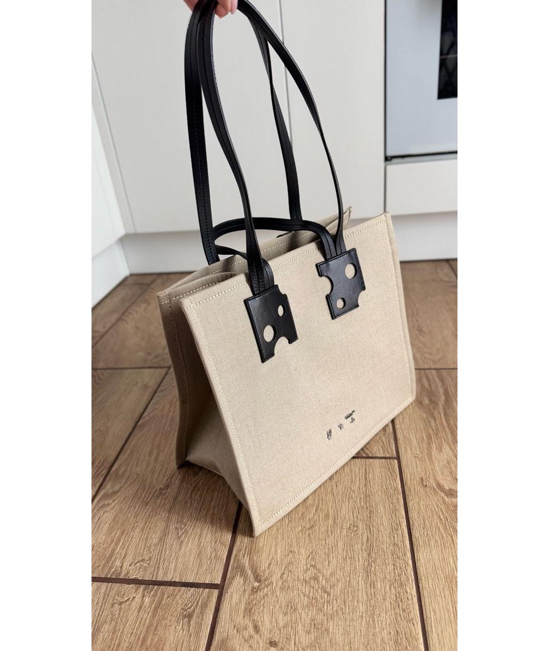 OFF-WHITE Бежевая тканевая сумка тоут, фото 2