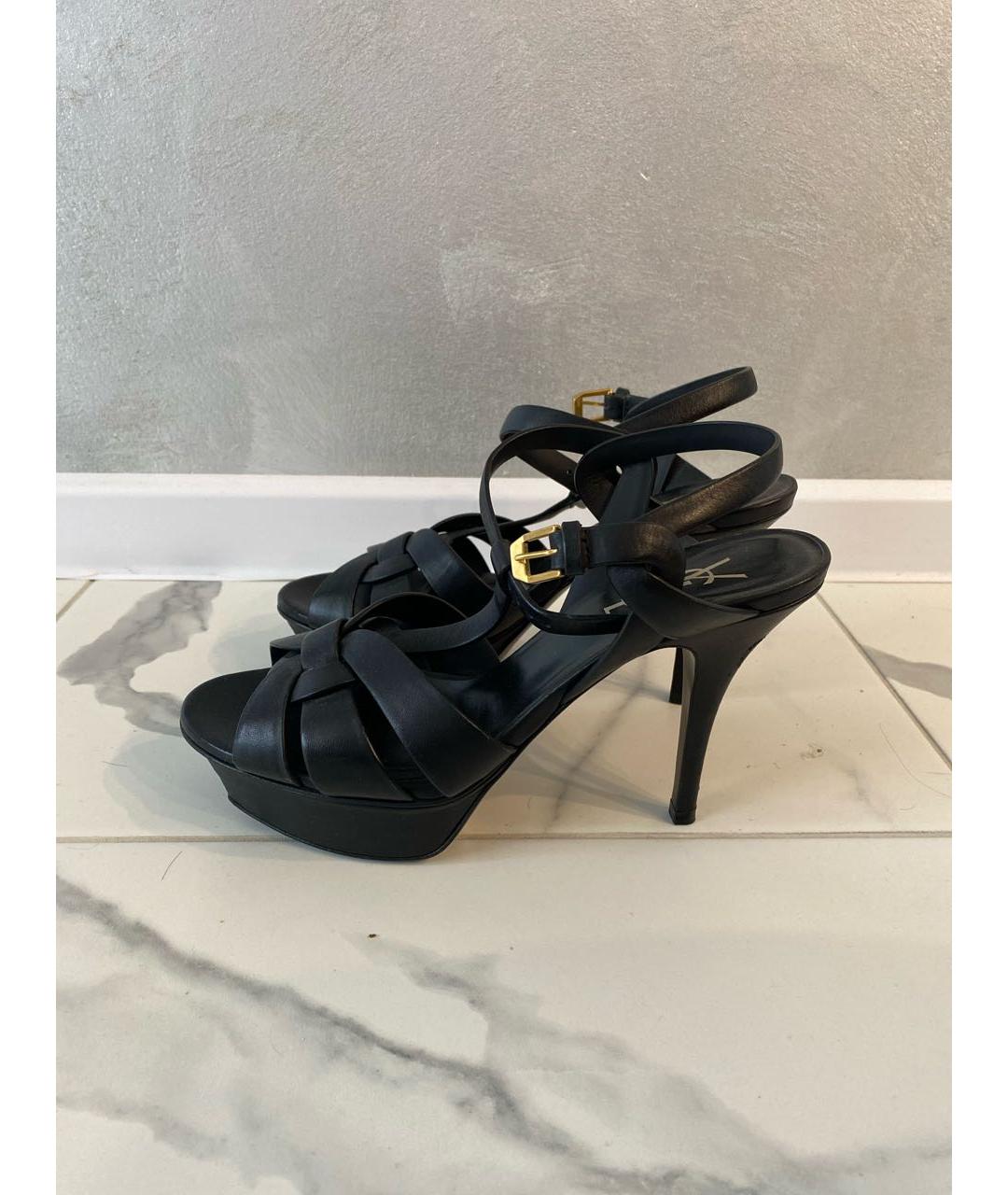SAINT LAURENT Черные кожаные босоножки, фото 5