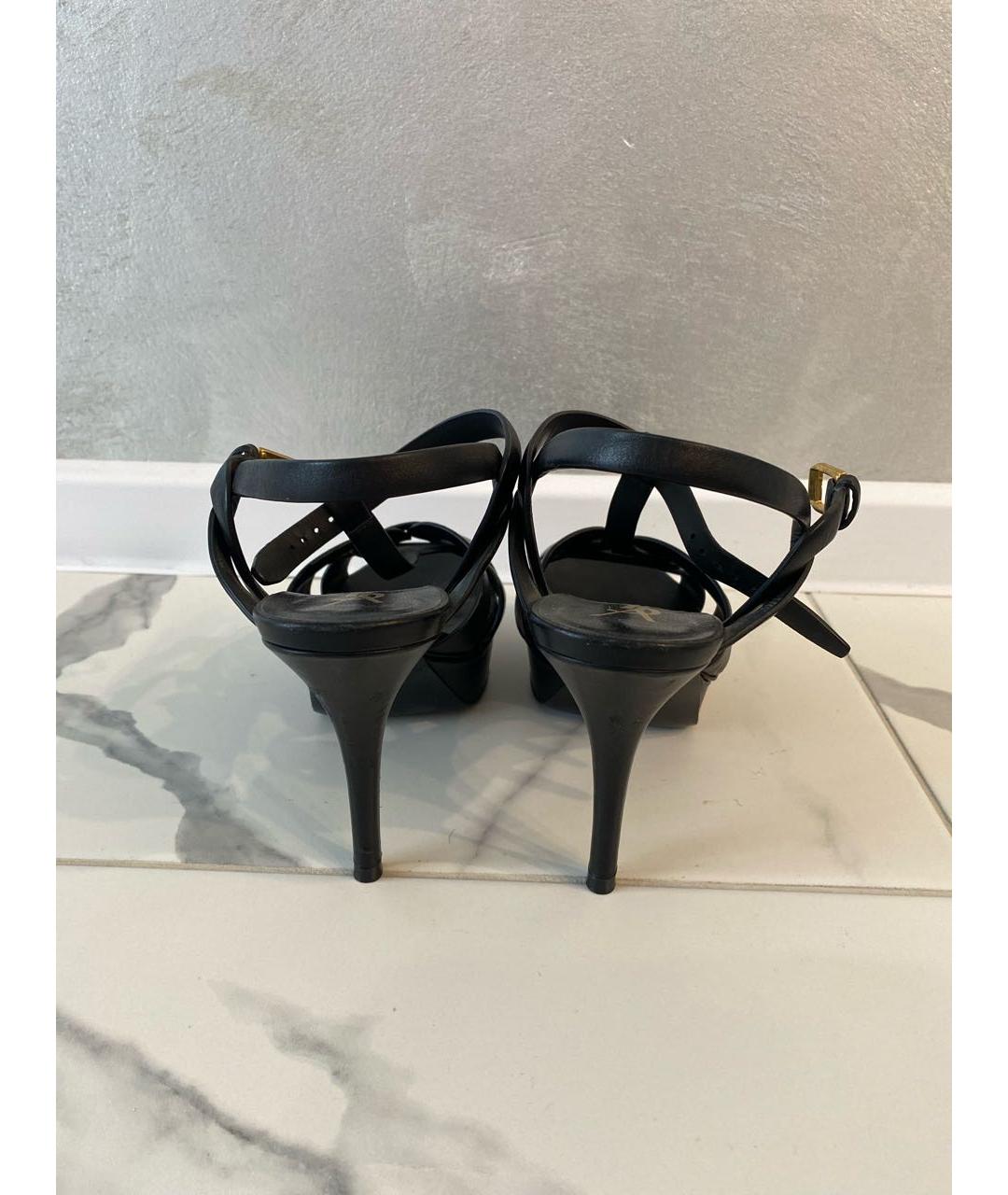SAINT LAURENT Черные кожаные босоножки, фото 4