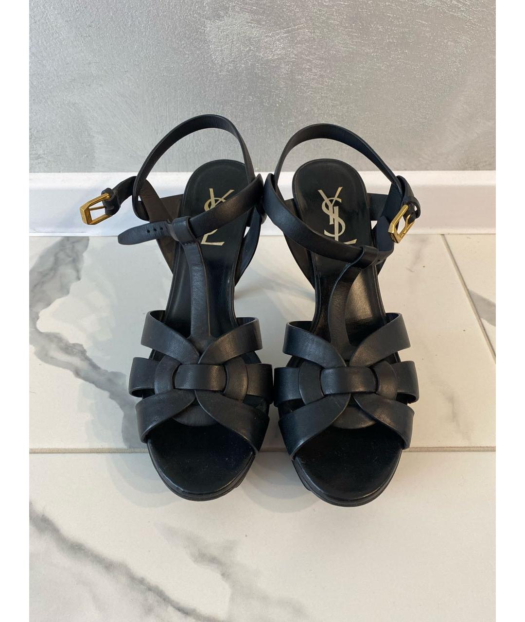 SAINT LAURENT Черные кожаные босоножки, фото 2