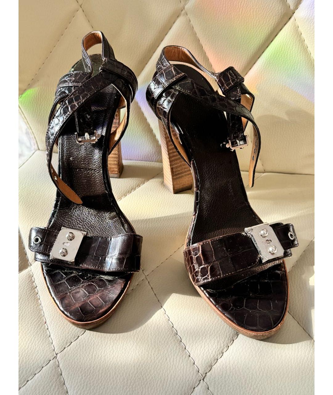 HERMES Коричневые босоножки из экзотической кожи, фото 2