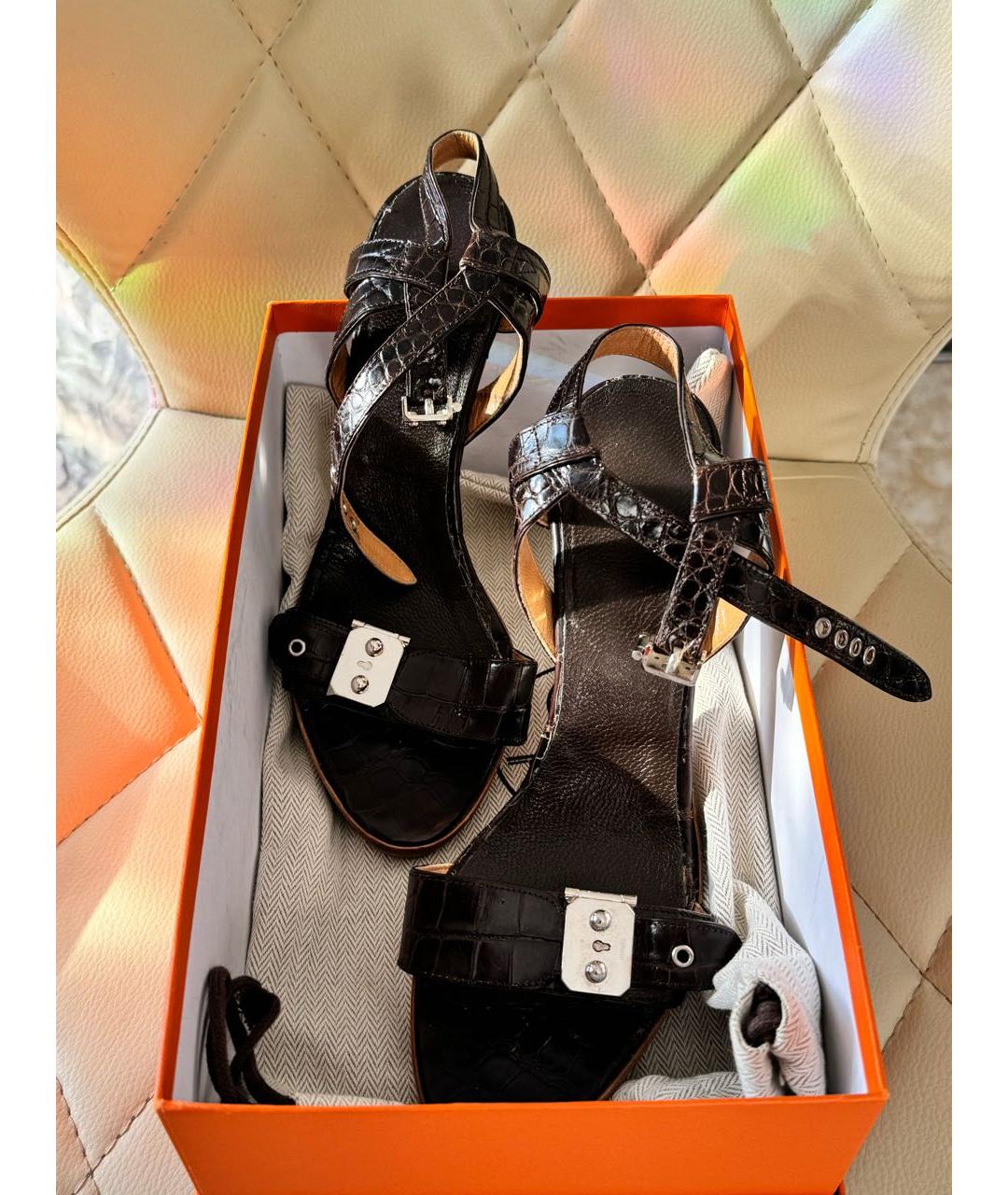 HERMES Коричневые босоножки из экзотической кожи, фото 6