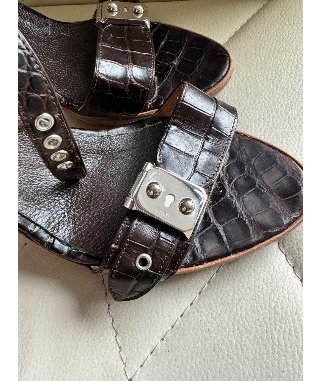 HERMES Коричневые босоножки из экзотической кожи, фото 8