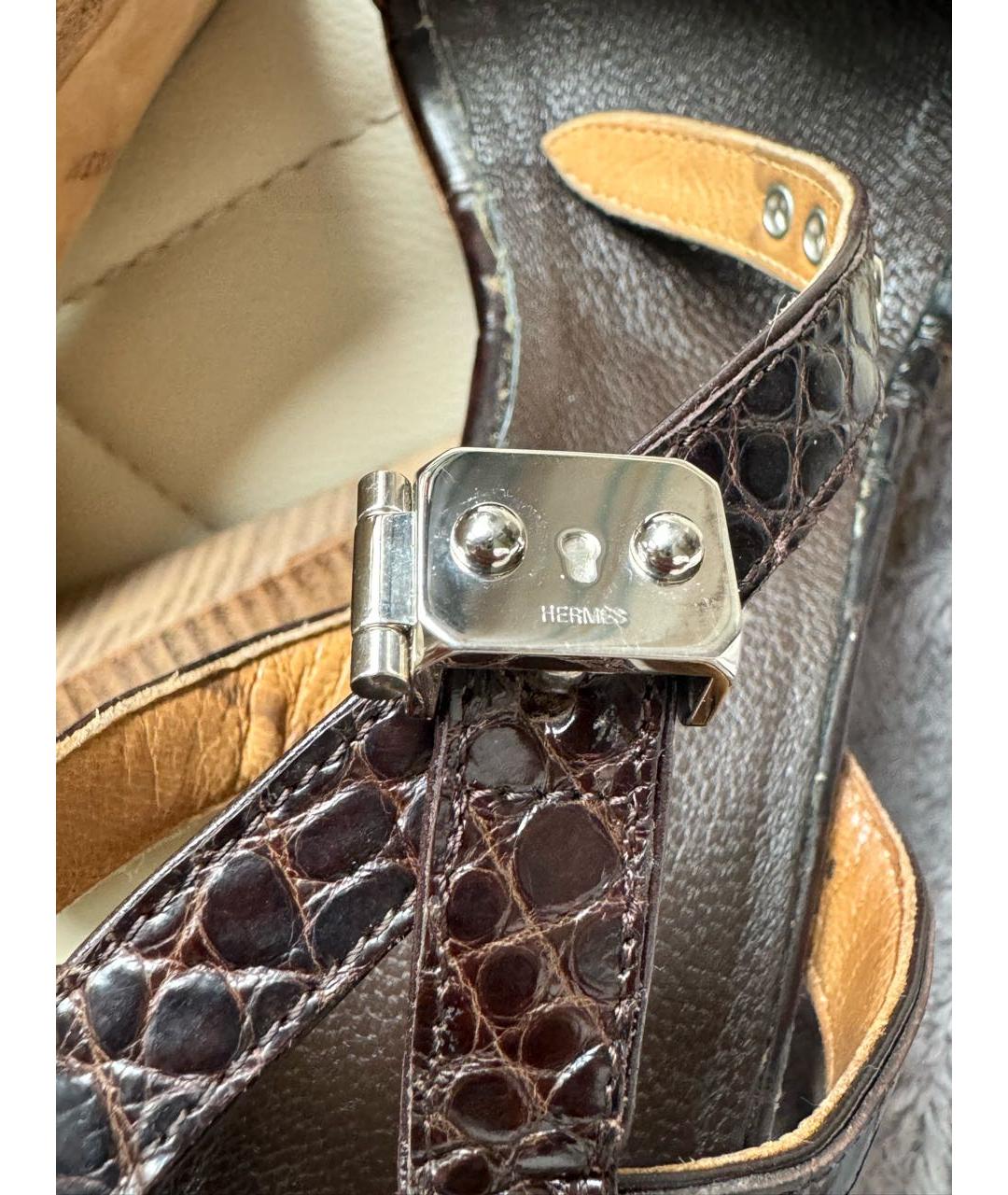 HERMES Коричневые босоножки из экзотической кожи, фото 7