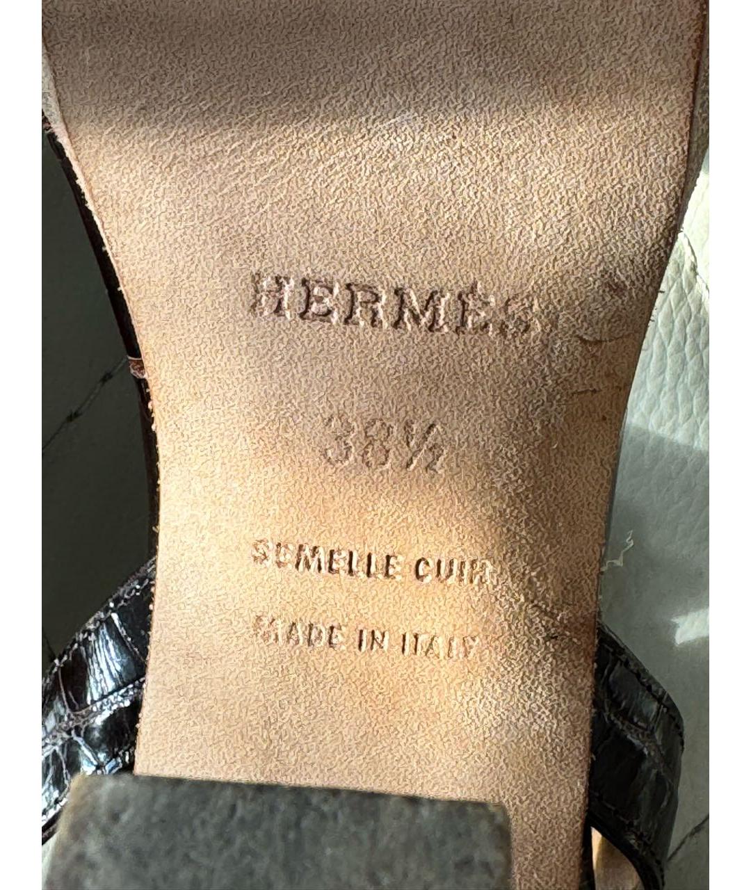 HERMES Коричневые босоножки из экзотической кожи, фото 5