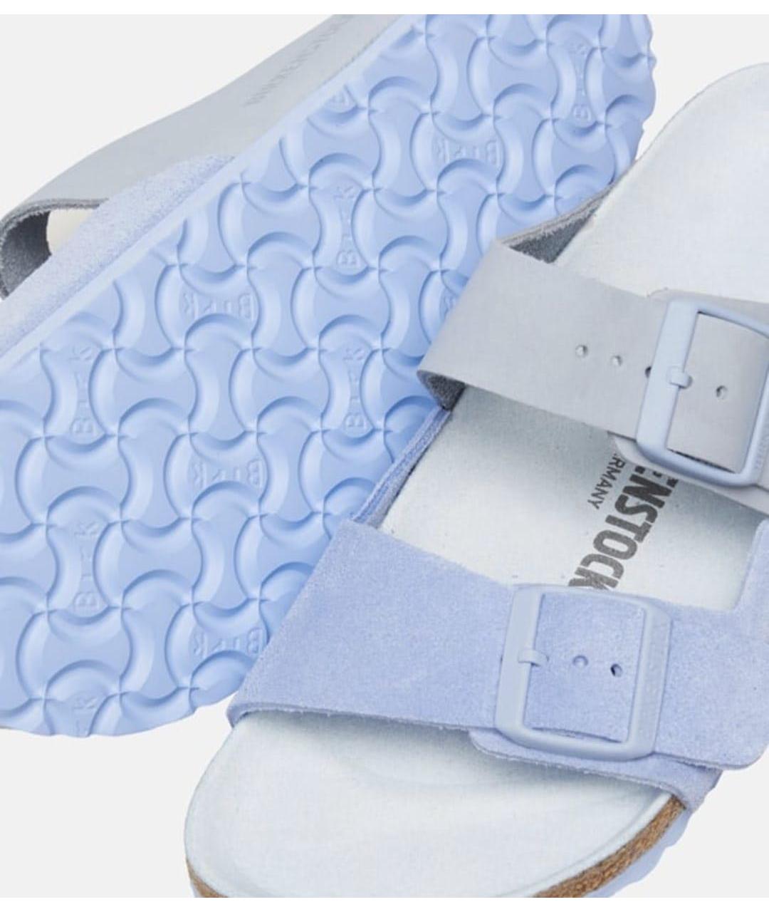 BIRKENSTOCK Голубые кожаные шлепанцы, фото 5