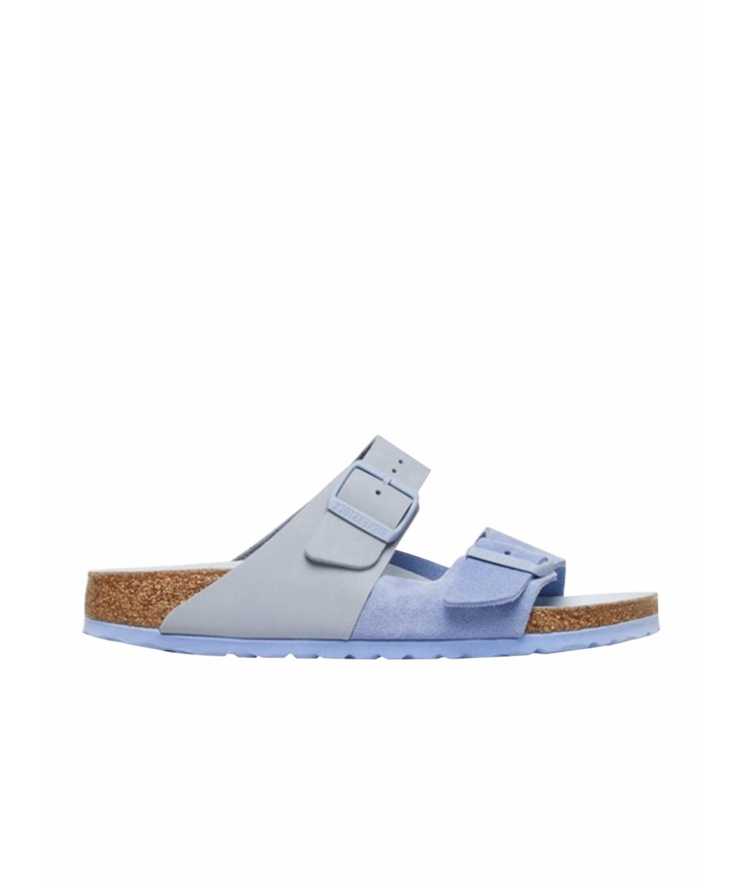 BIRKENSTOCK Голубые кожаные шлепанцы, фото 1