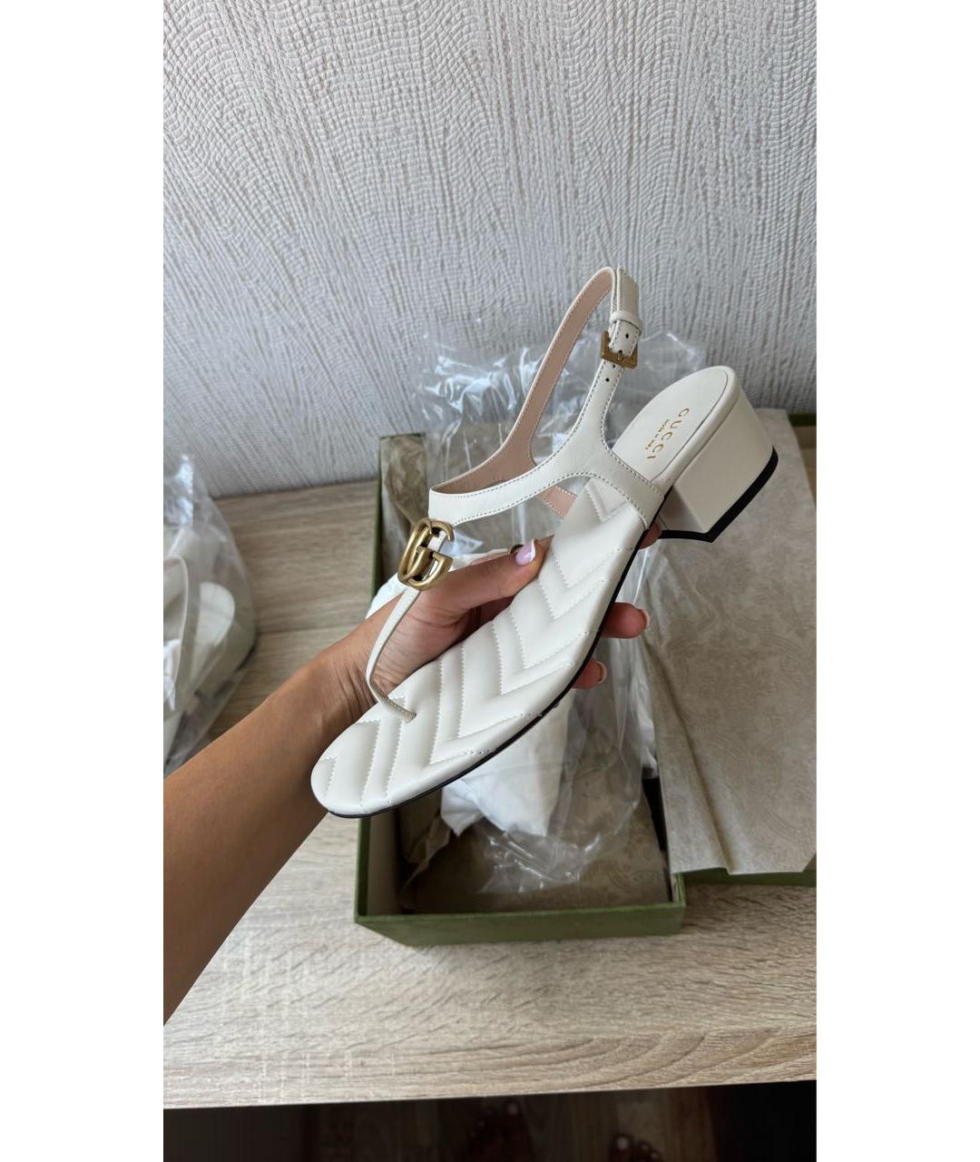 GUCCI Белые кожаные босоножки, фото 4