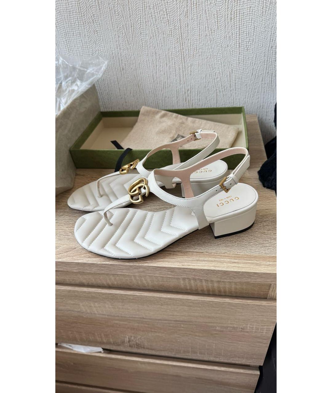 GUCCI Белые кожаные босоножки, фото 9