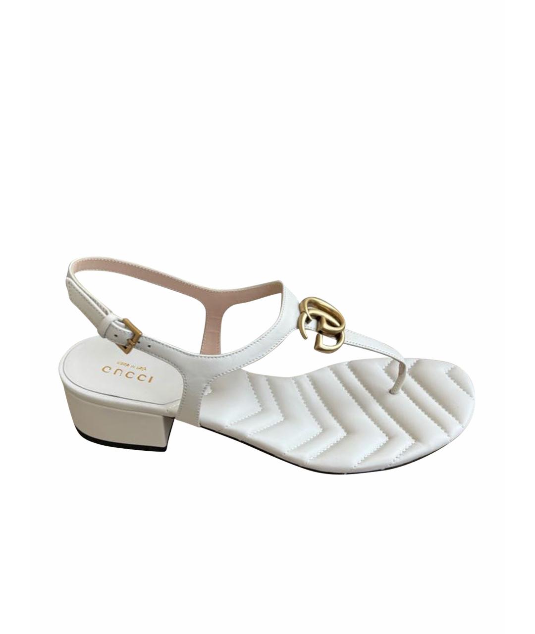 GUCCI Белые кожаные босоножки, фото 1