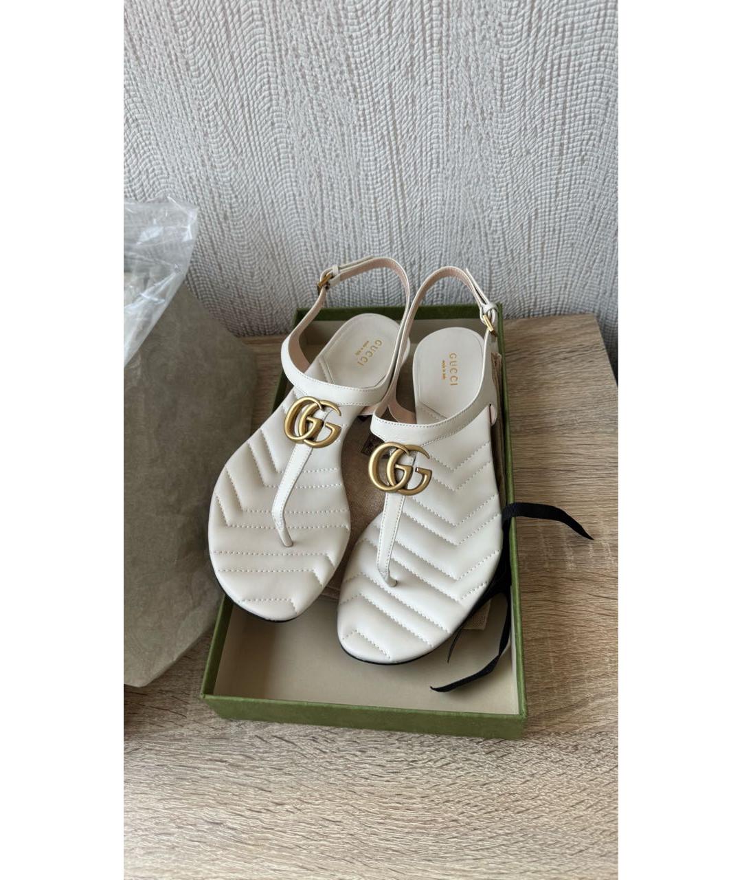 GUCCI Белые кожаные босоножки, фото 8