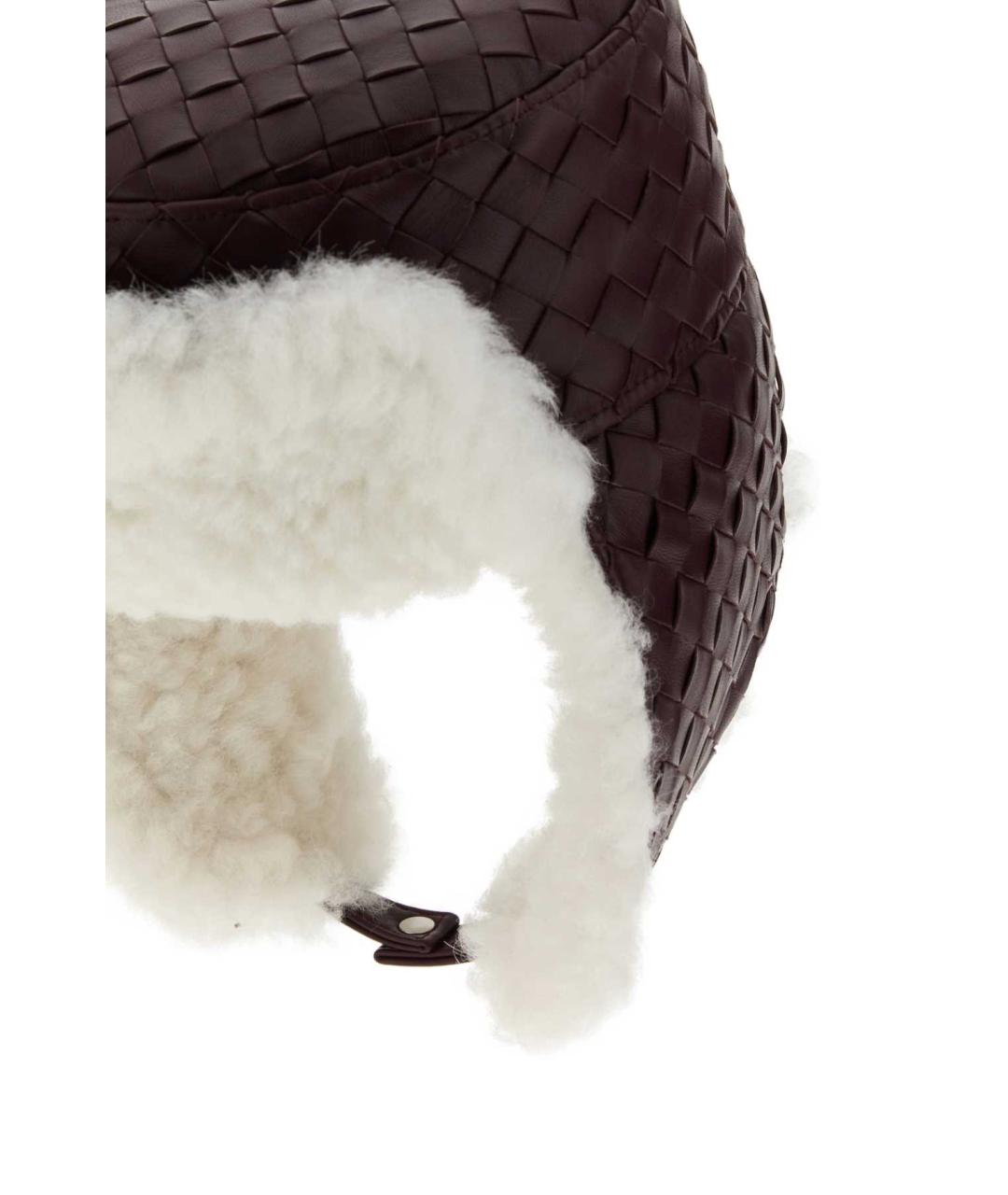 BOTTEGA VENETA Бордовая кожаная шапка, фото 3