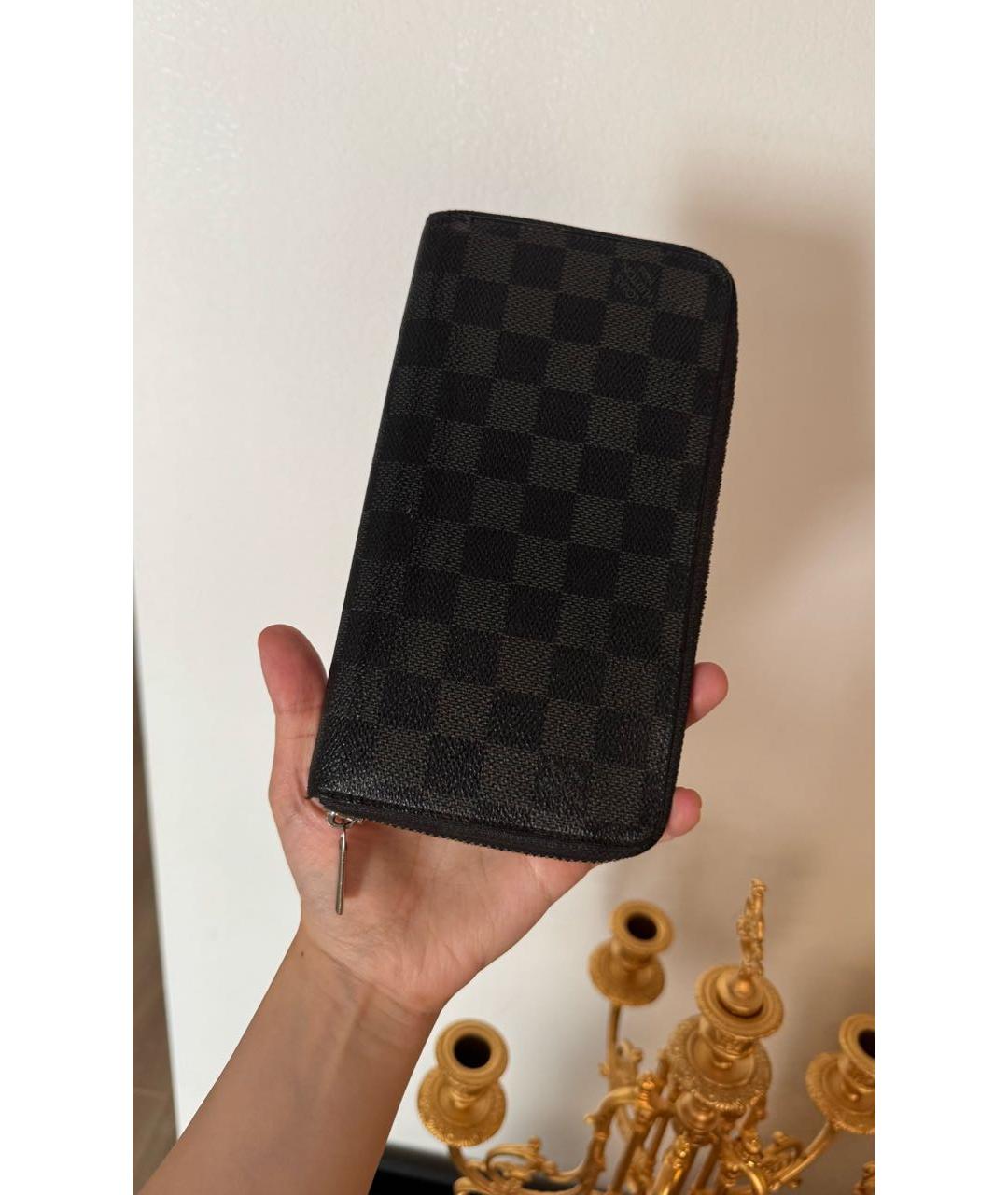 LOUIS VUITTON Черный кожаный кошелек, фото 2