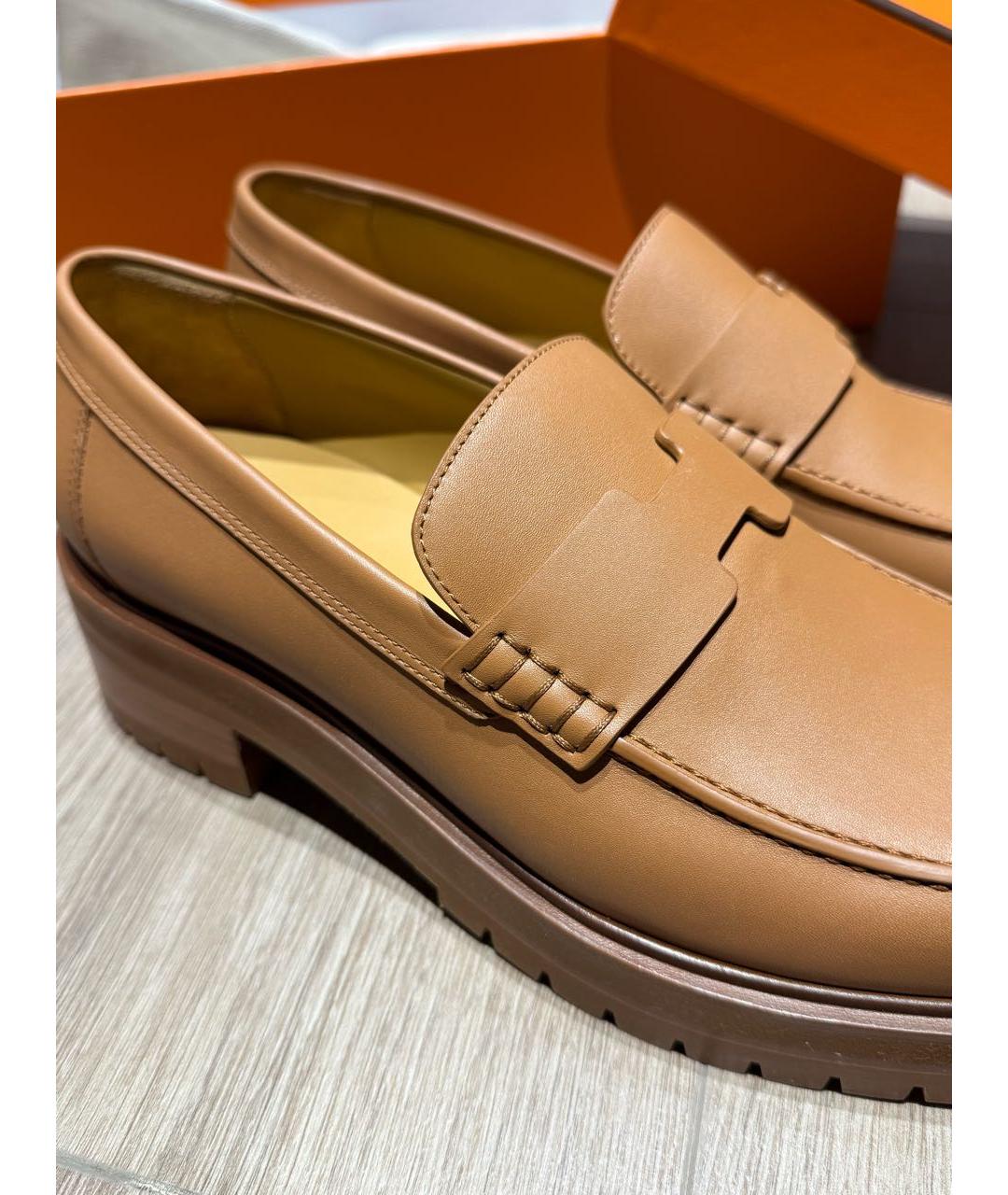 HERMES Оранжевое кожаные лоферы, фото 7