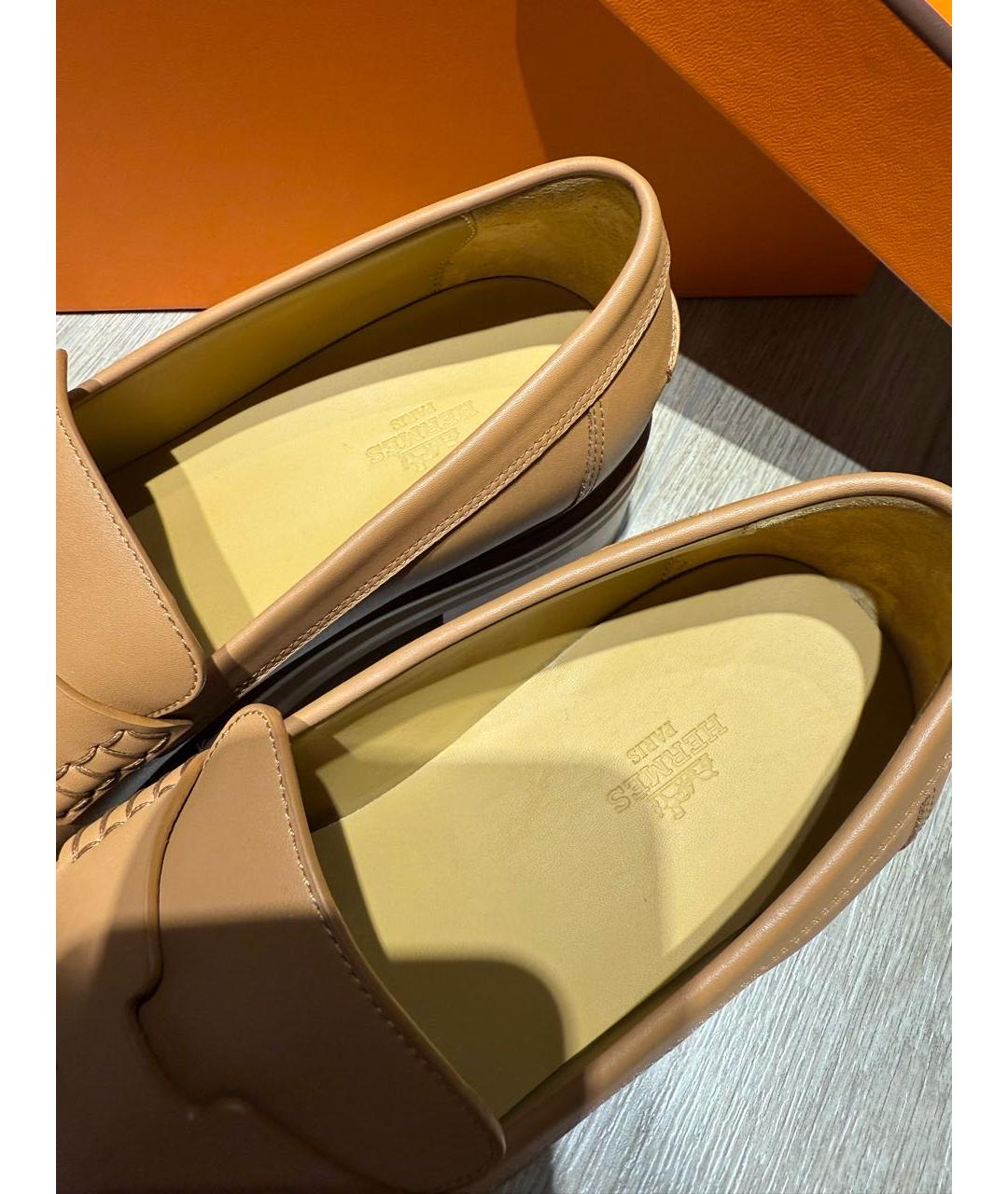 HERMES Оранжевое кожаные лоферы, фото 3