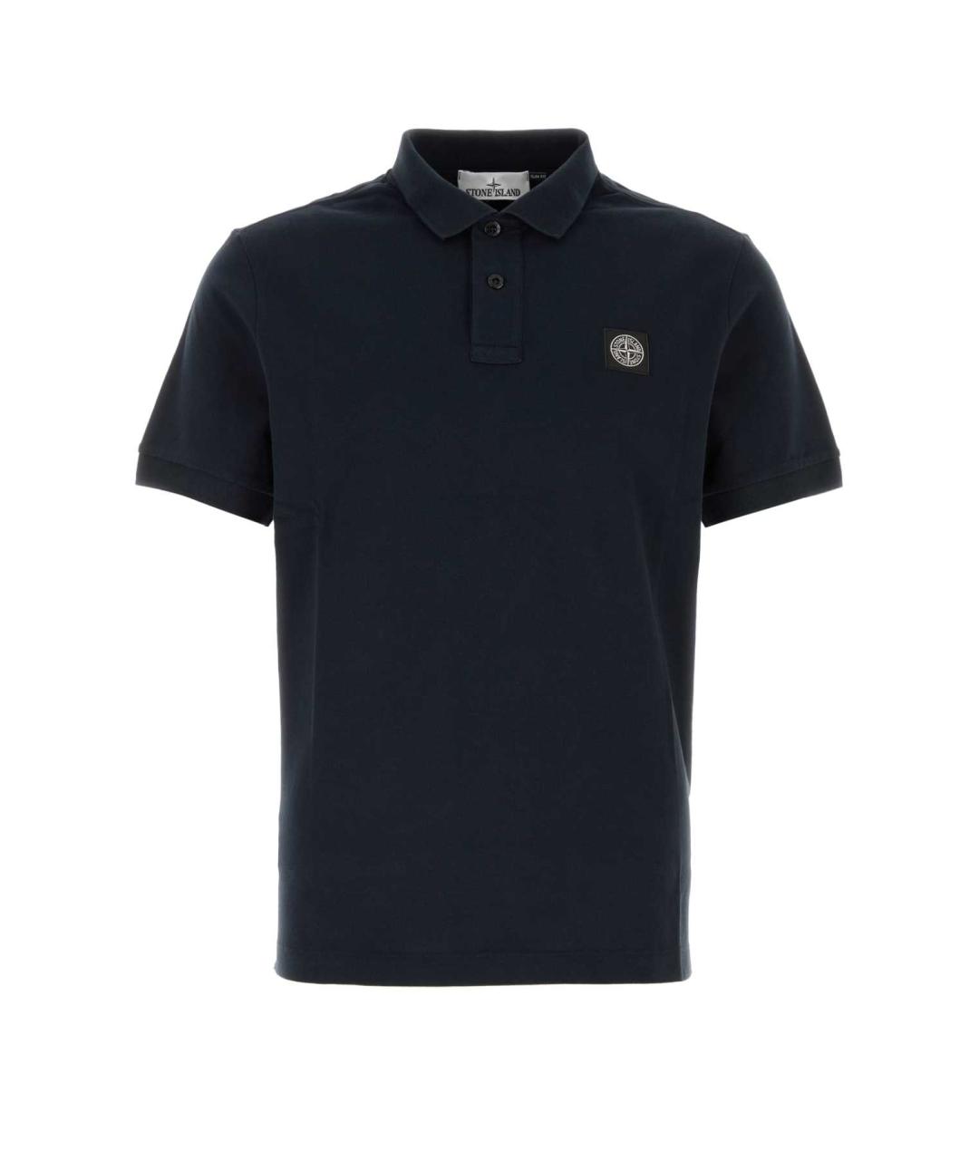 STONE ISLAND Темно-синее хлопко-эластановое поло с коротким рукавом, фото 1