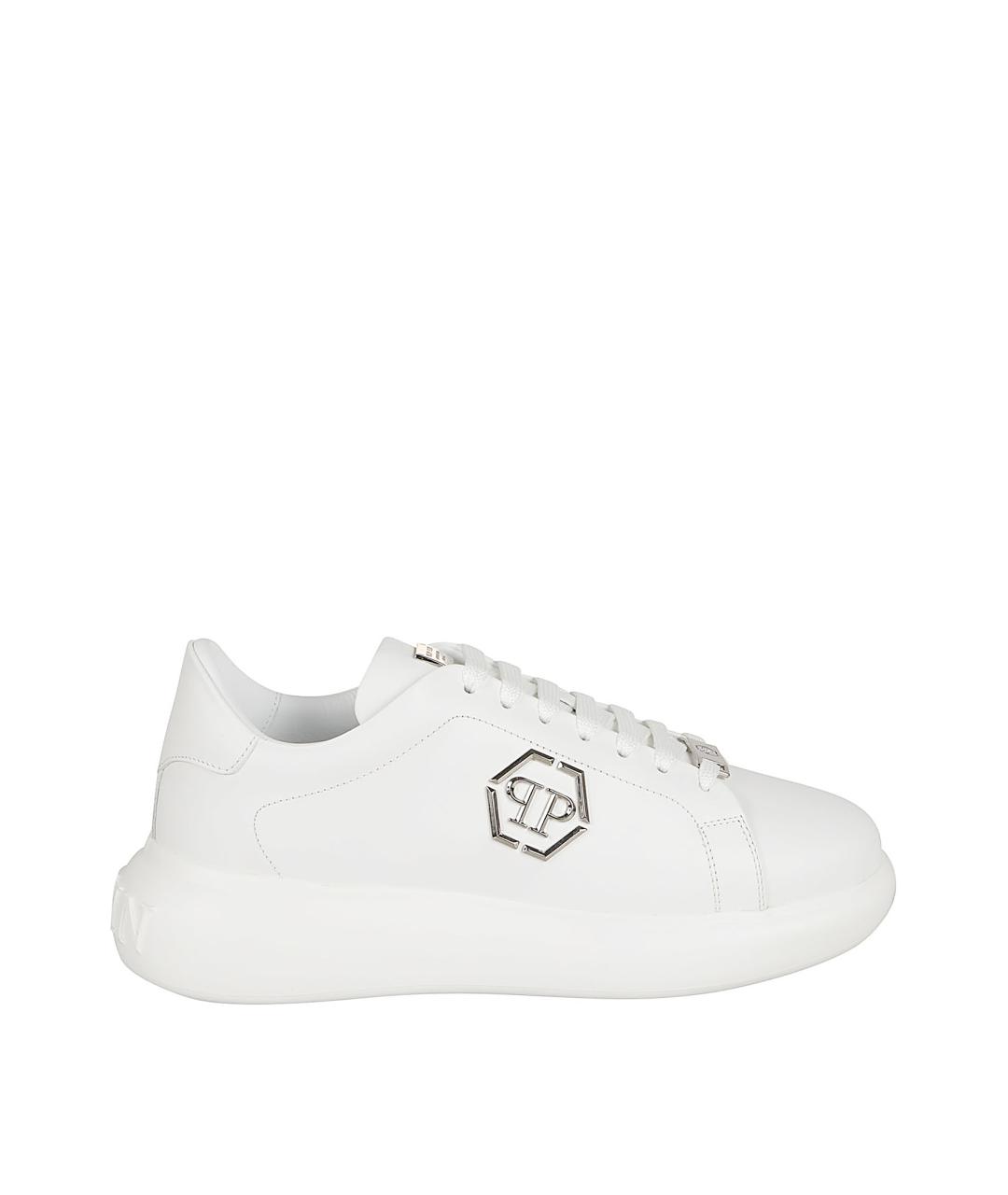 PHILIPP PLEIN Белые кожаные низкие кроссовки / кеды, фото 1