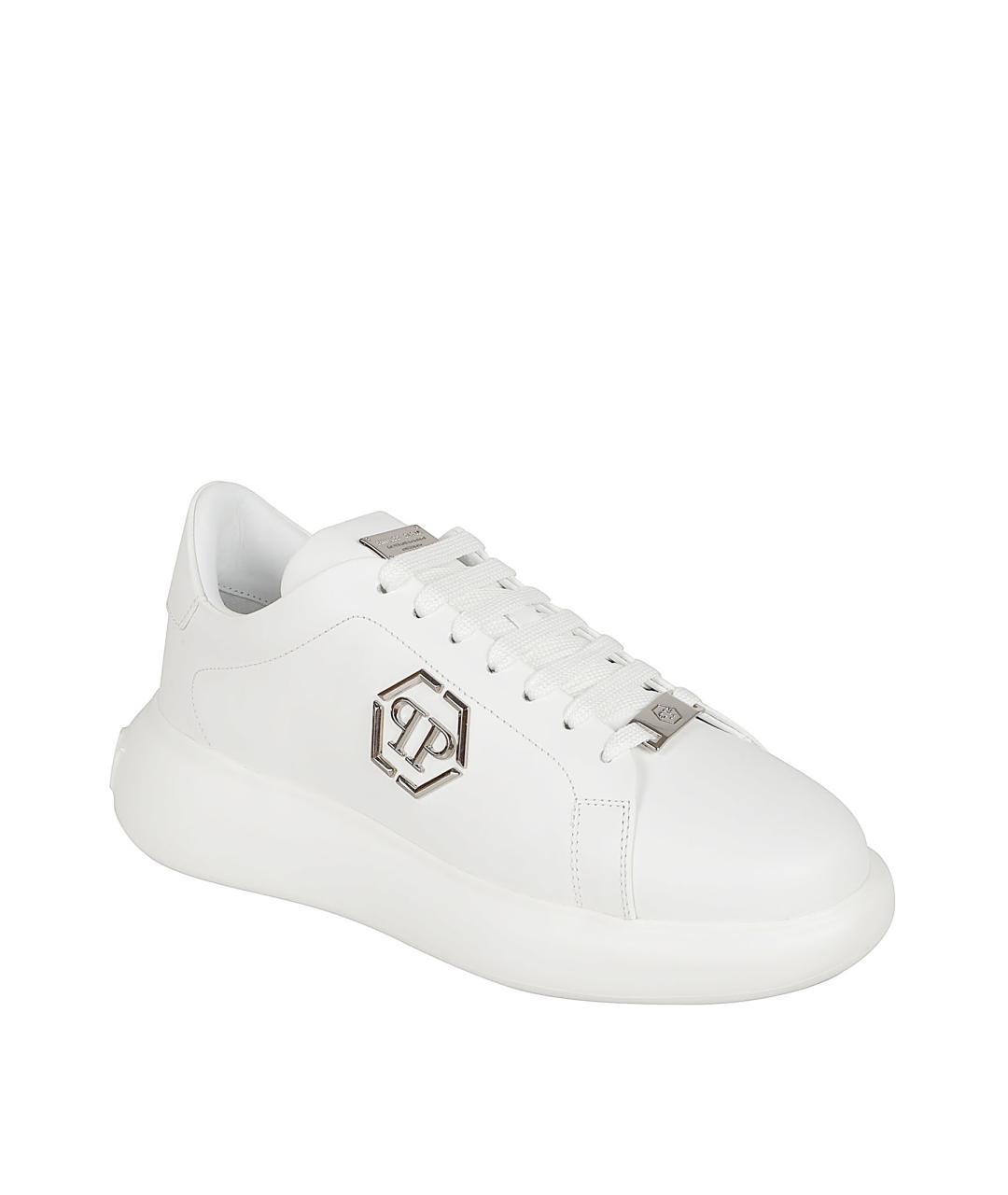 PHILIPP PLEIN Белые кожаные низкие кроссовки / кеды, фото 2