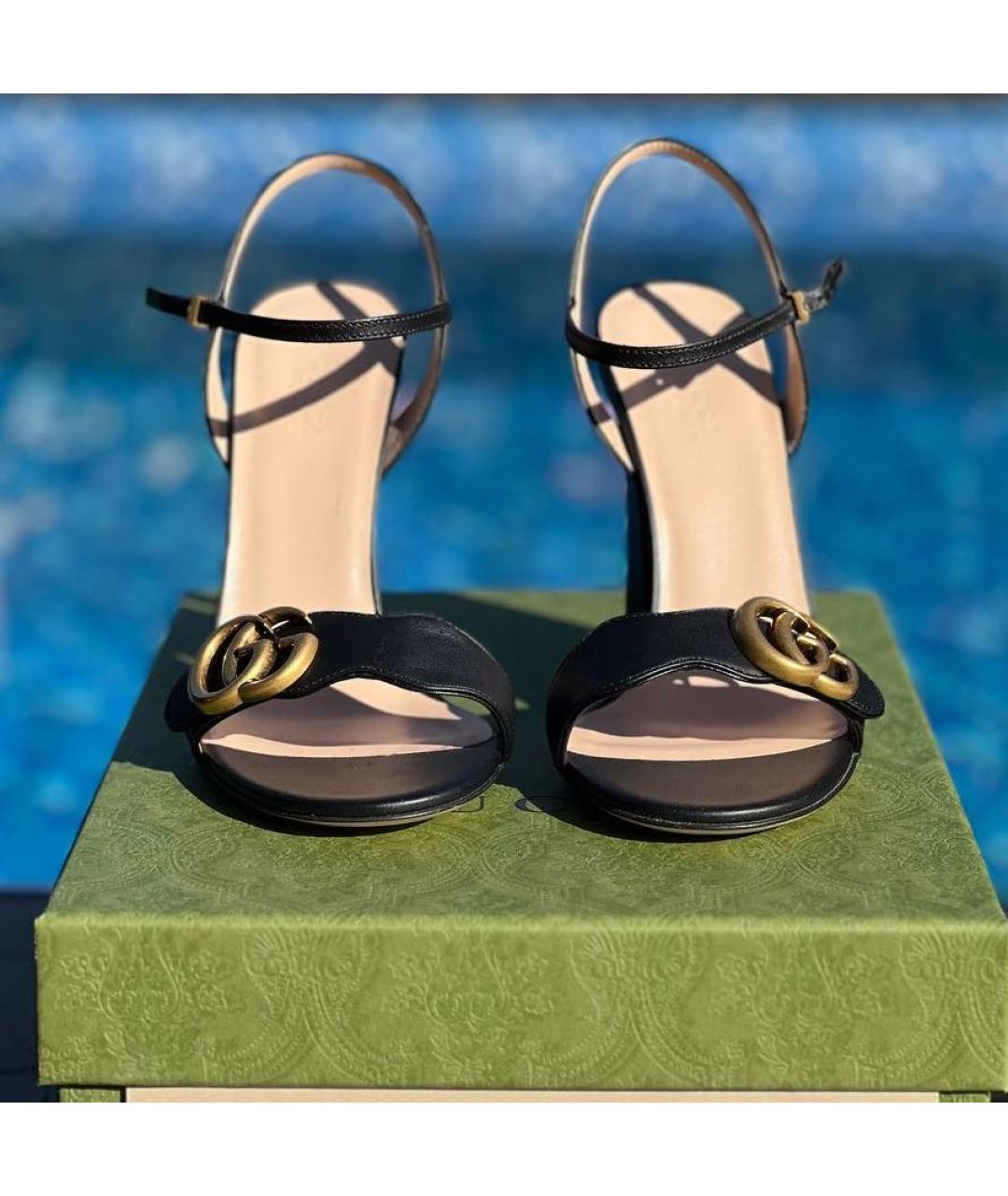 GUCCI Черные кожаные босоножки, фото 2