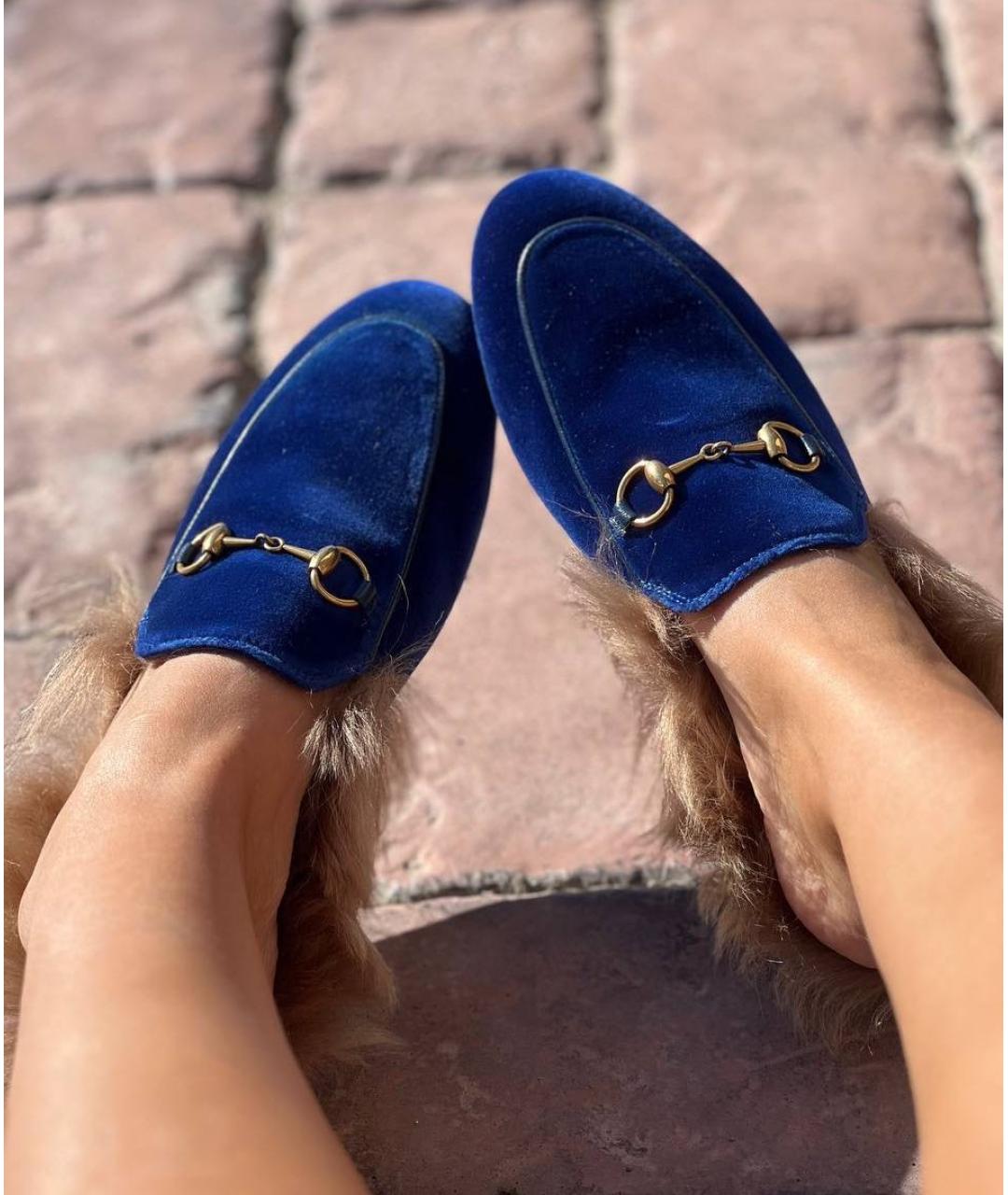 GUCCI Синие бархатные мюли, фото 2