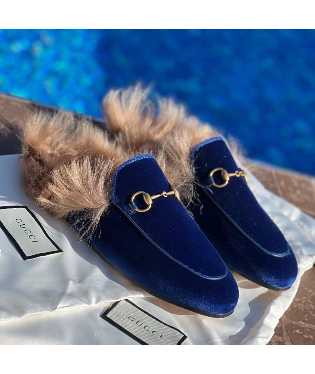 GUCCI Синие бархатные мюли, фото 5