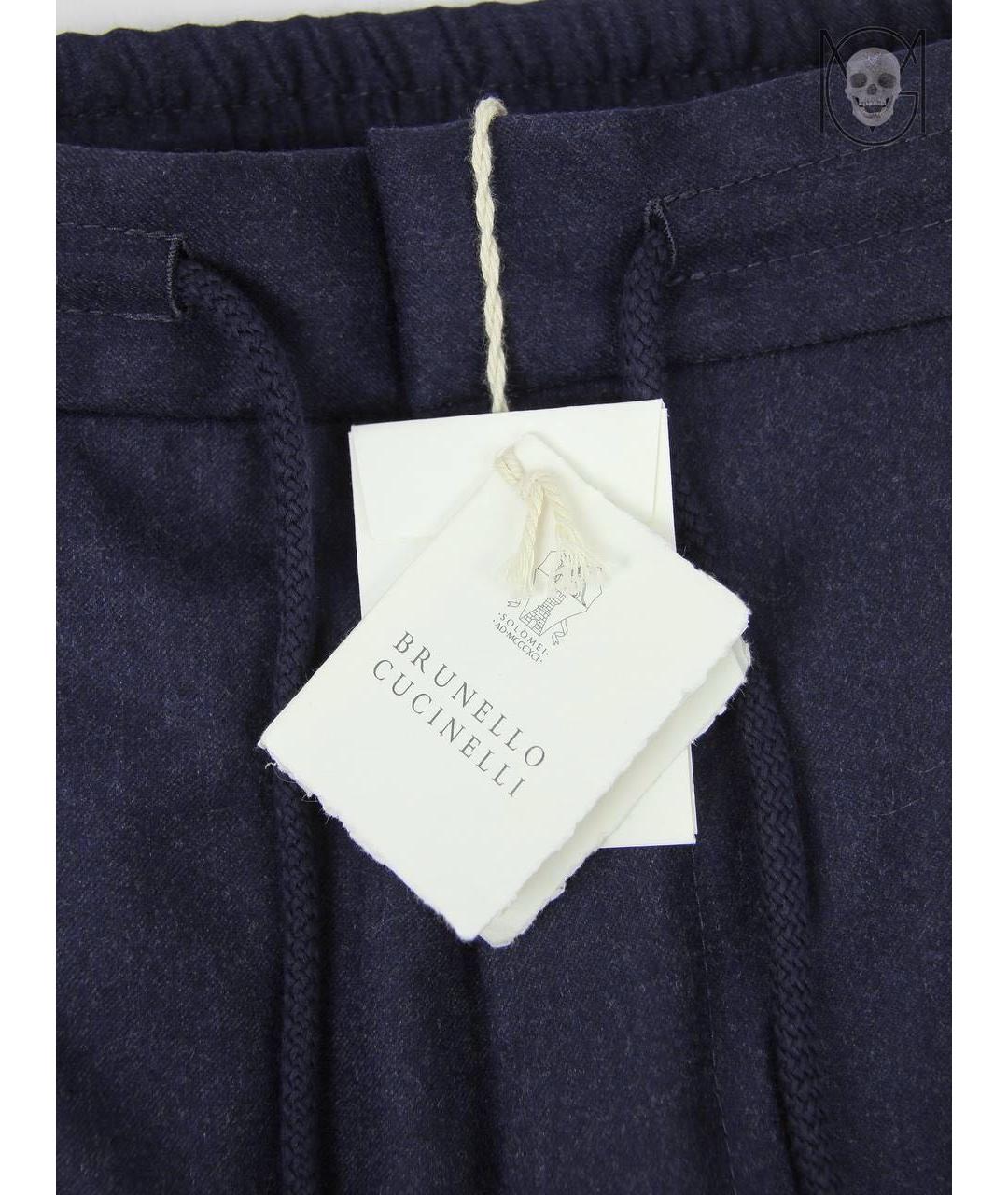 BRUNELLO CUCINELLI Темно-синие шерстяные повседневные брюки, фото 4
